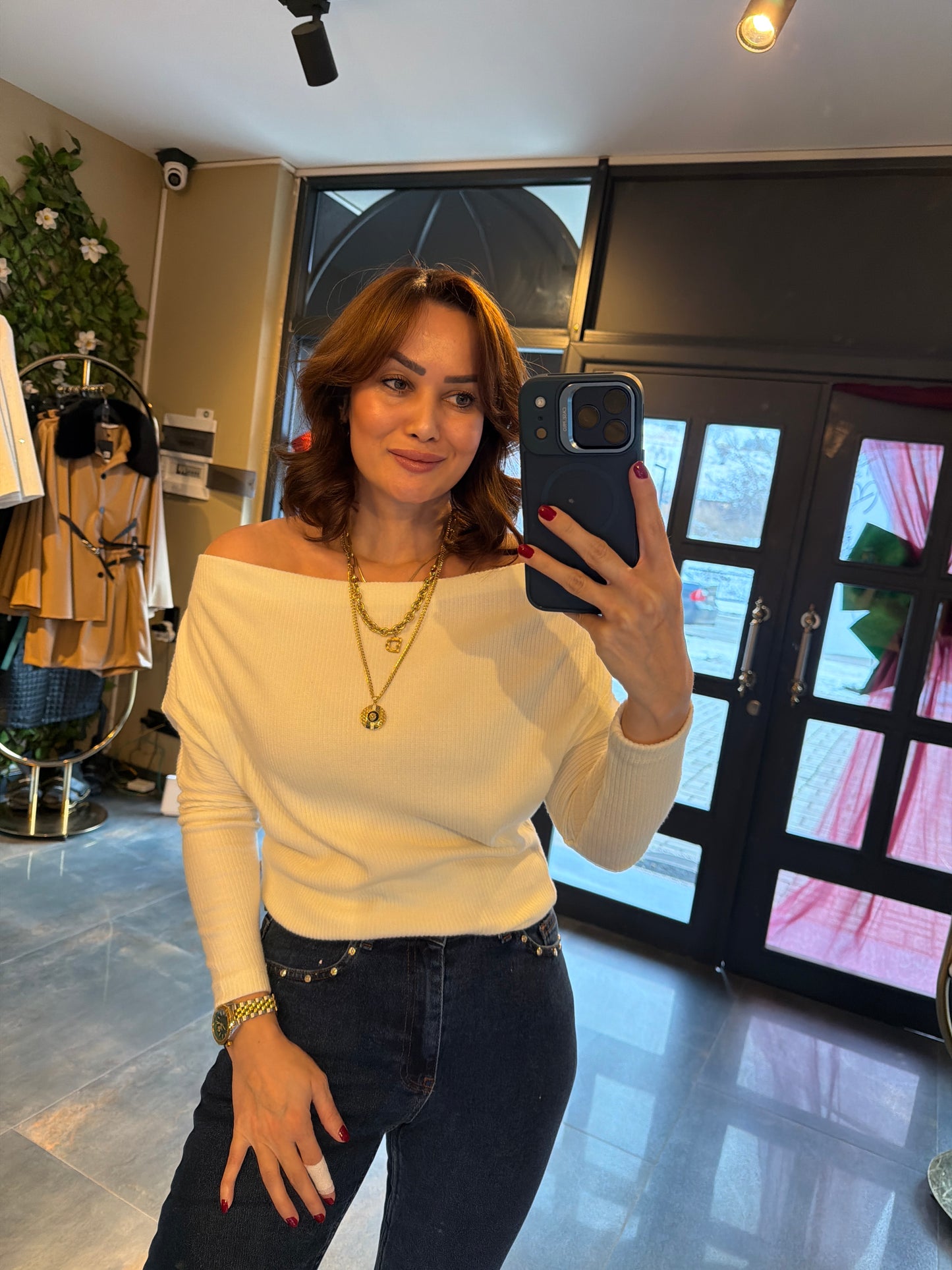 Mysecret Beyaz Kayık Yaka Fitilli Bluz