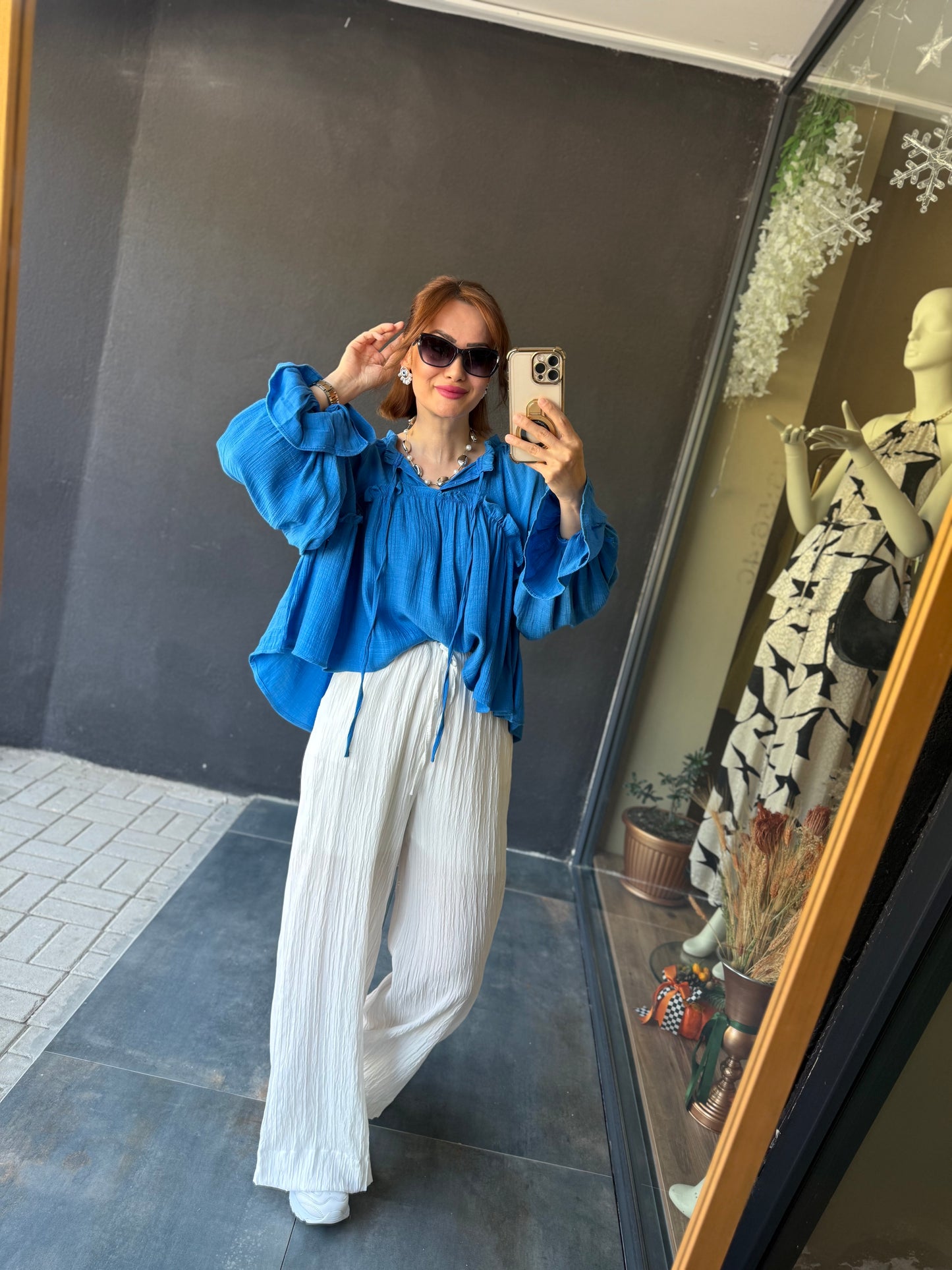 Solene Mavi Müslin Bluz
