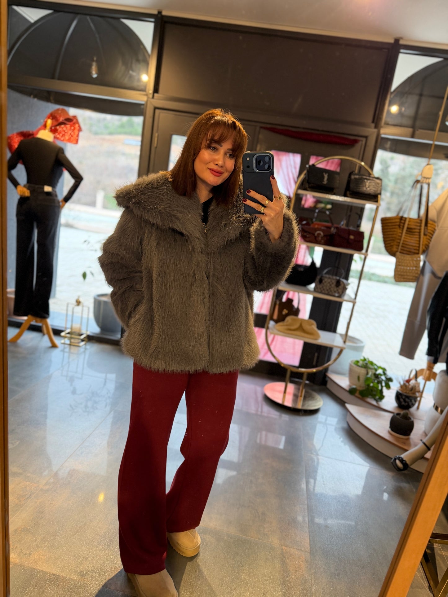 Nüans Gri Astarlı Kürk