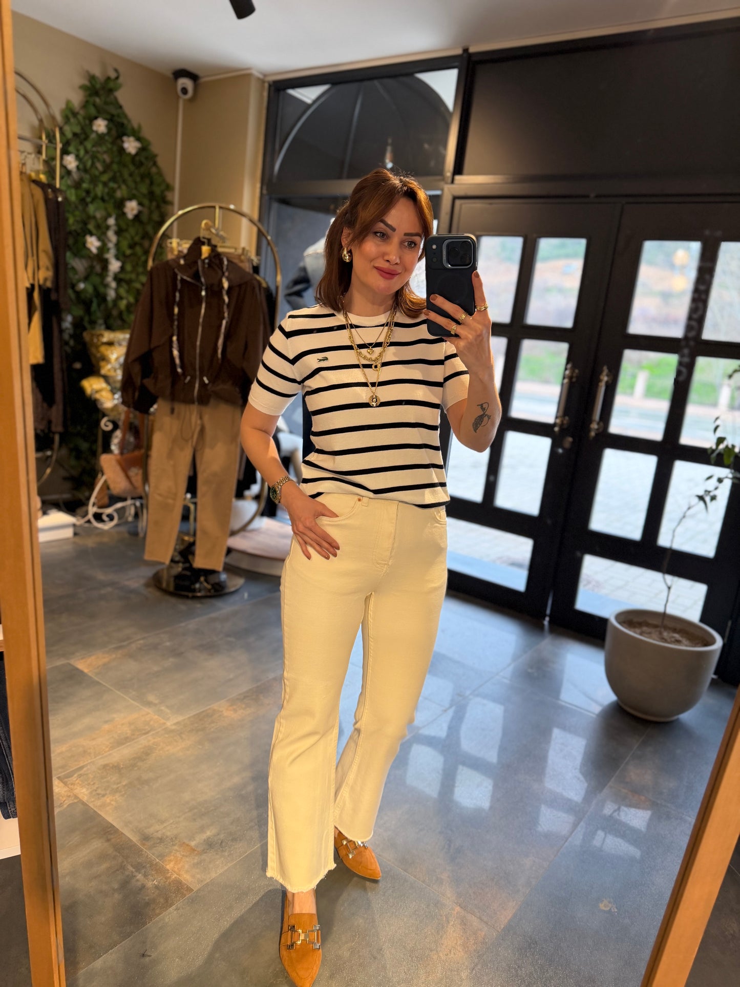 Misse Siyah / Beyaz Triko Dokulu T-Shirt