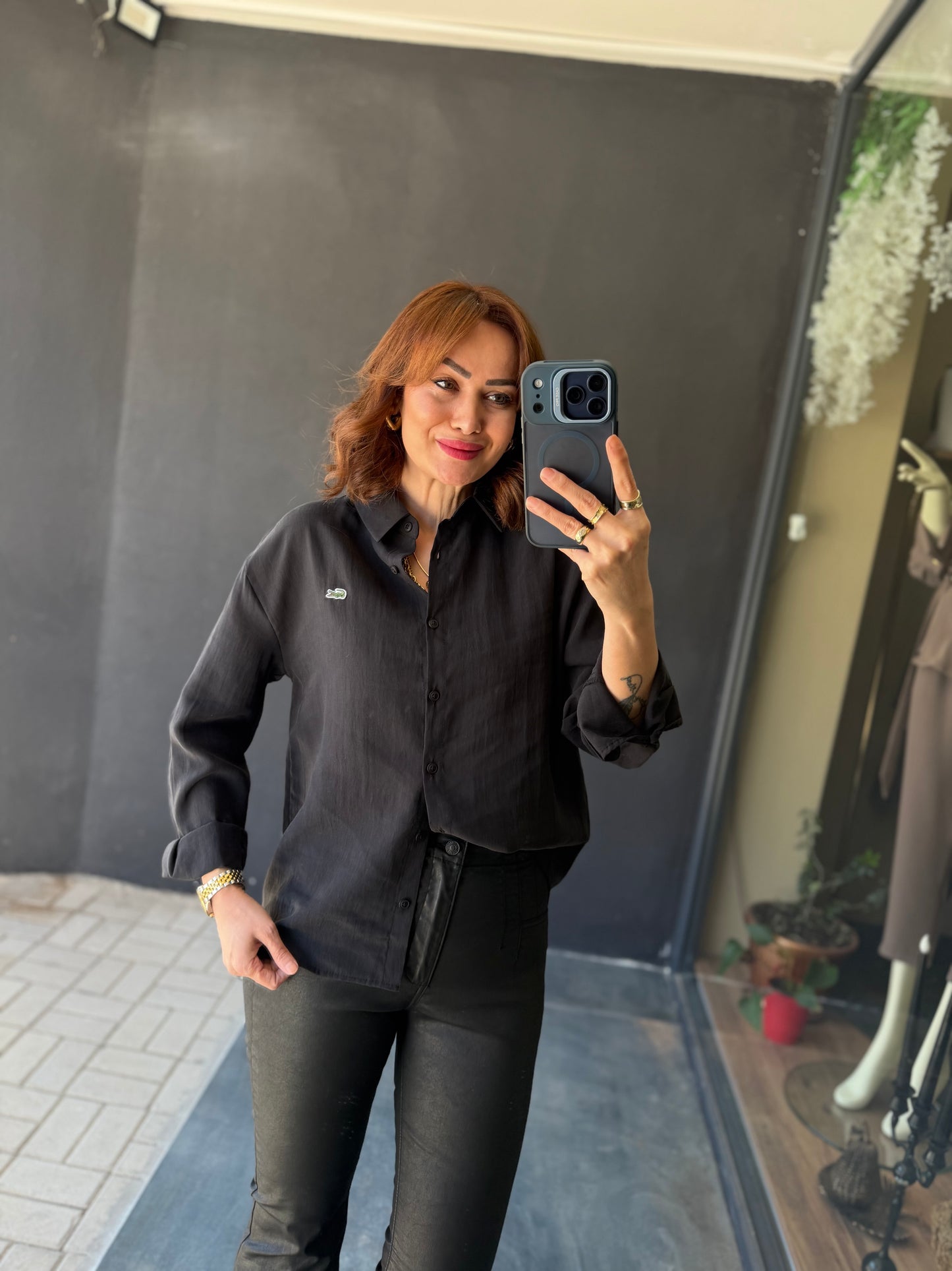 Burn Siyah Tensel Gömlek