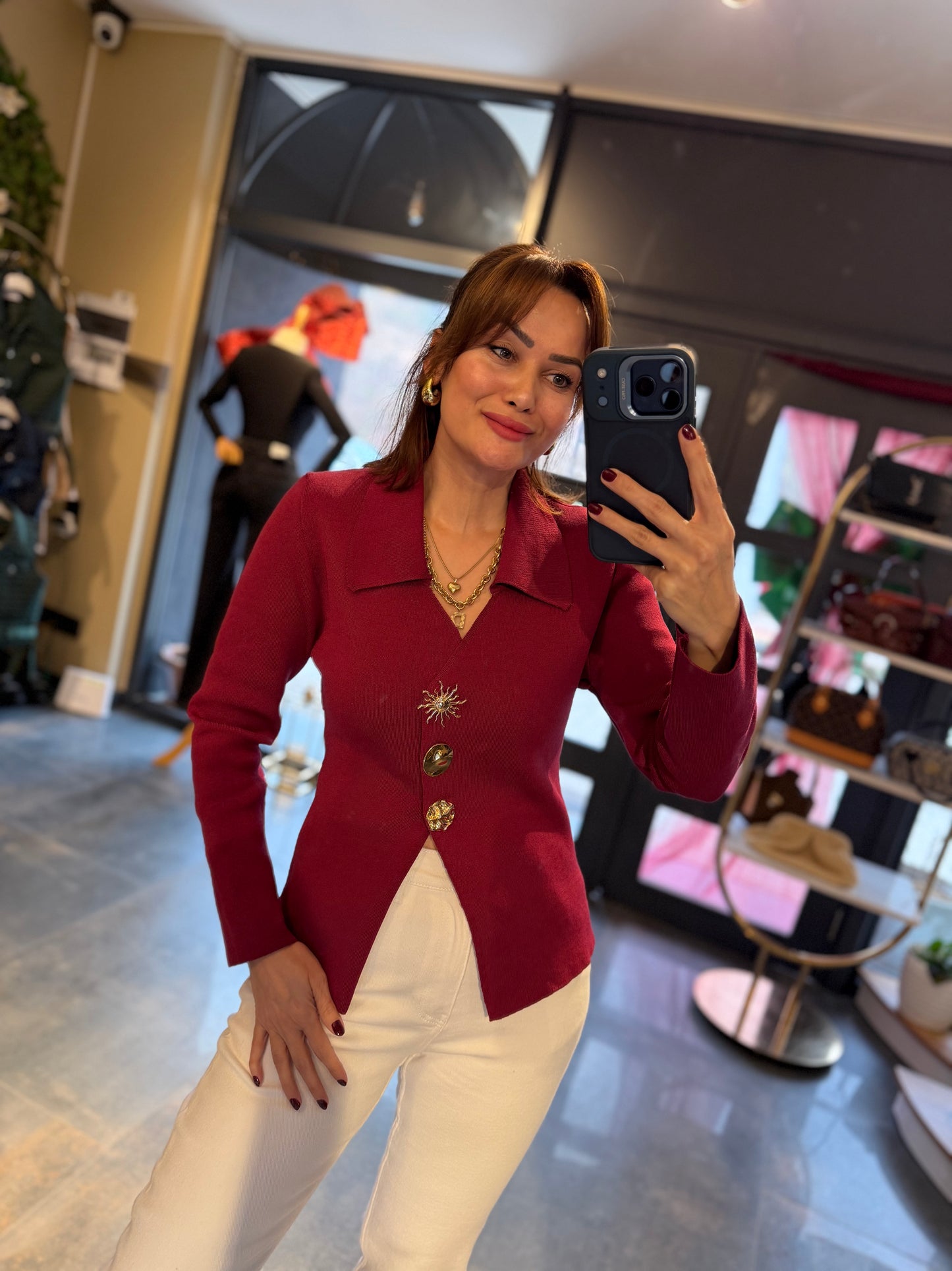 Given Bordo Çelik Örme Bluz