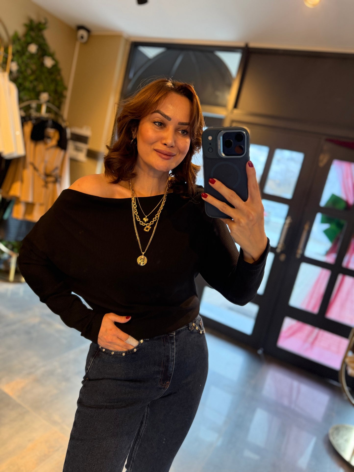 Mysecret Siyah Kayık Yaka Fitilli Bluz