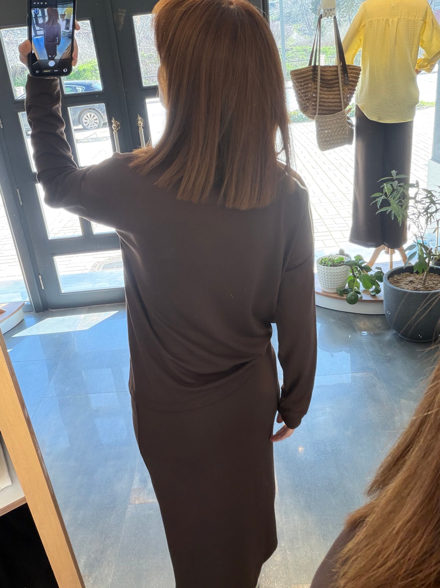 Noche Kahve Beyaz Şeritli Modal Takım