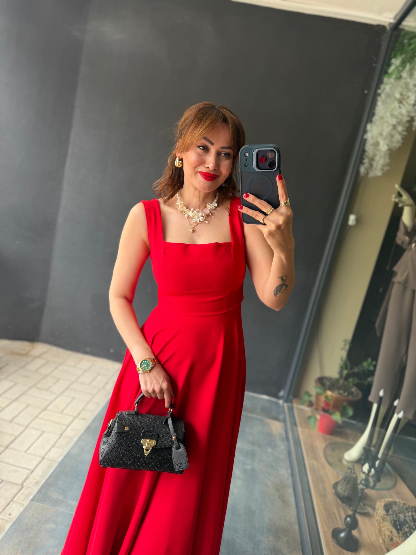 Mathilda Kırmızı Midi Elbise