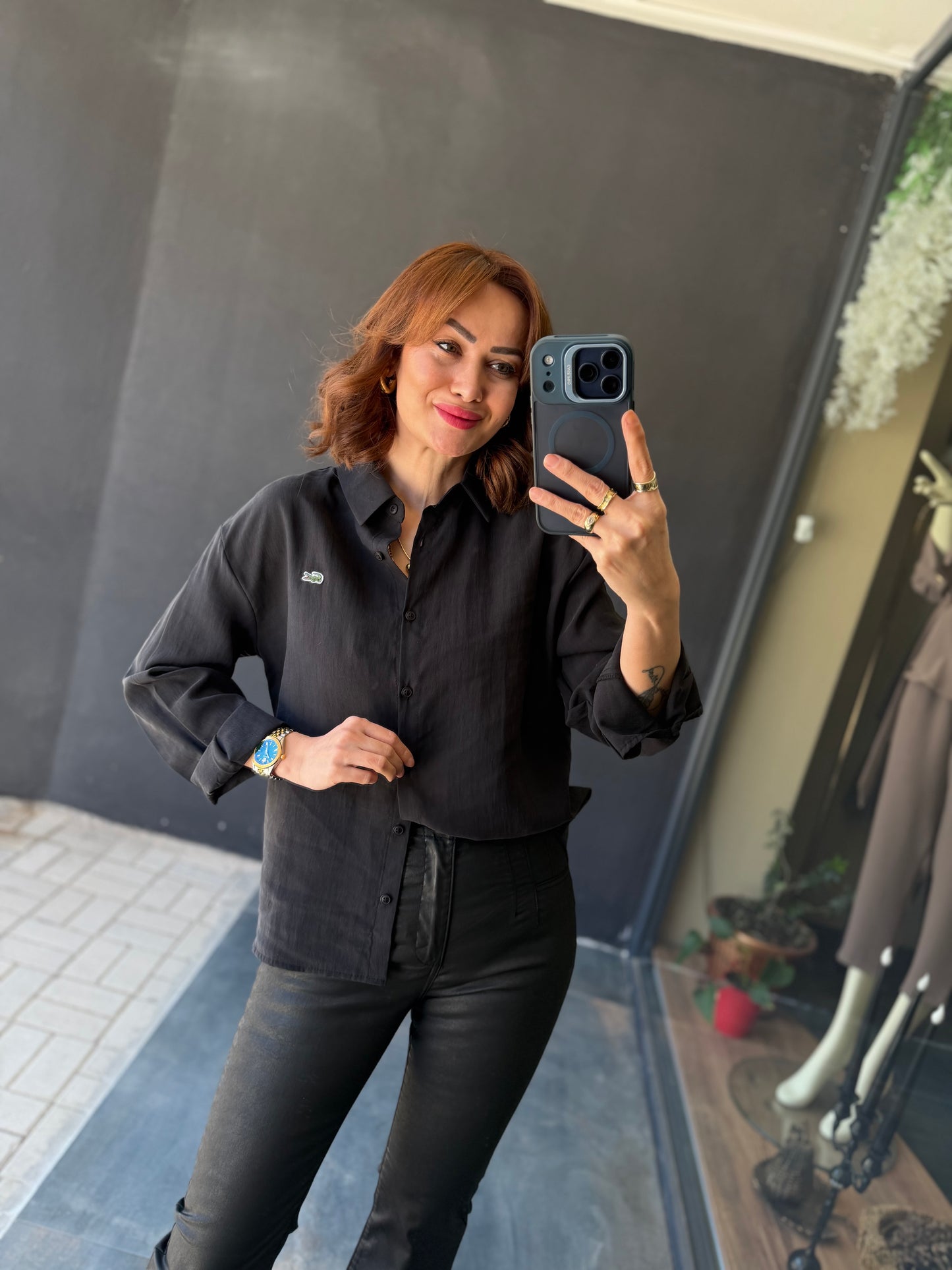 Burn Siyah Tensel Gömlek