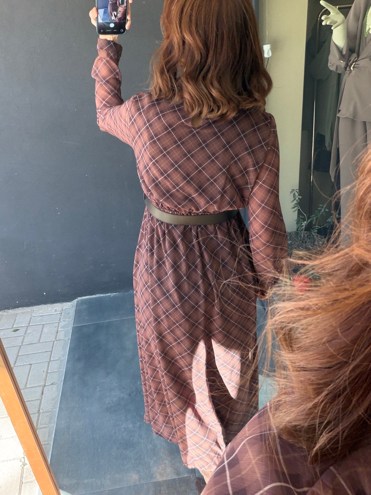 Capo Kemerli Kahve Şifon Elbise