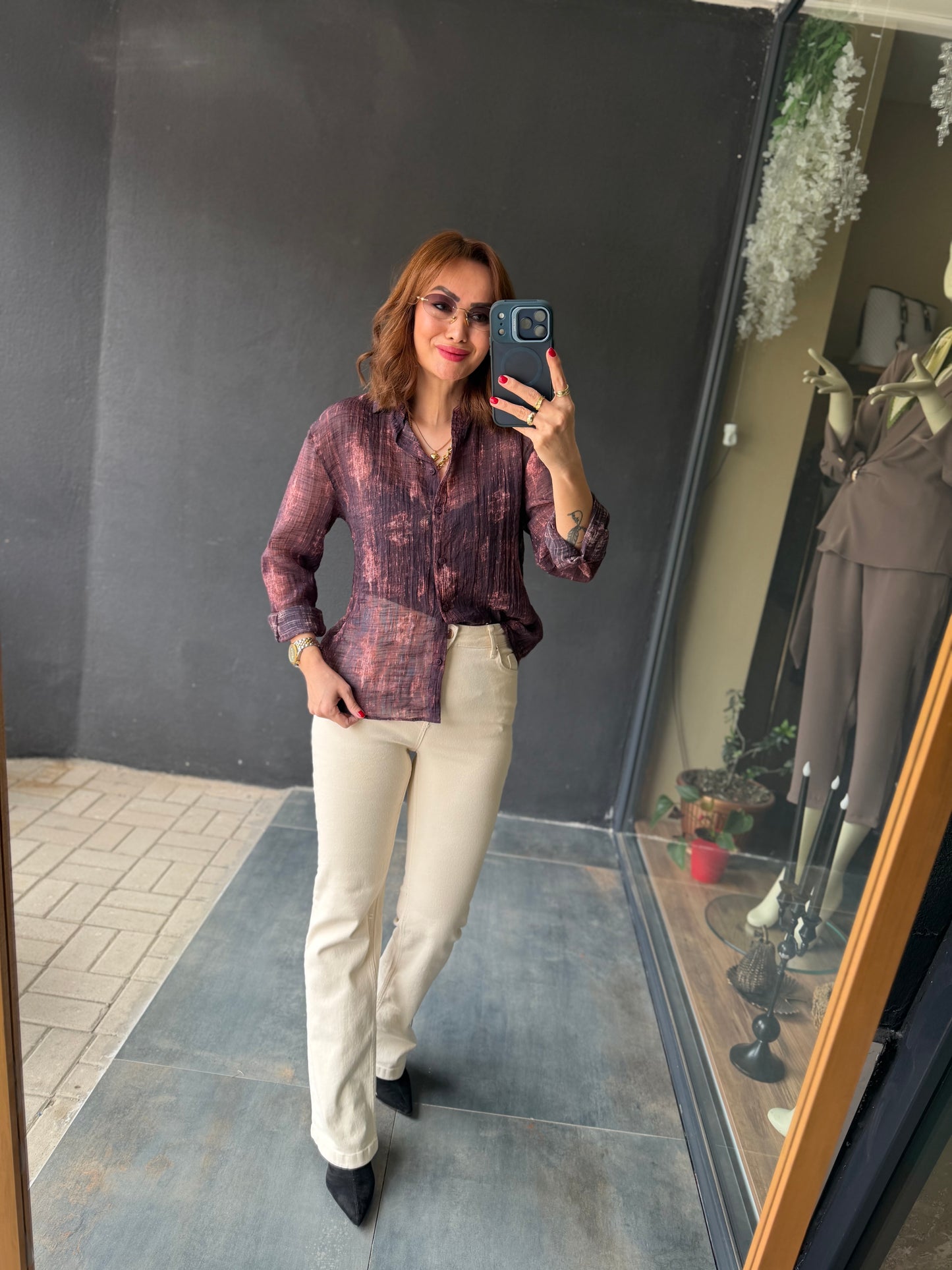 Vilen Bordo Transparan Gömlek