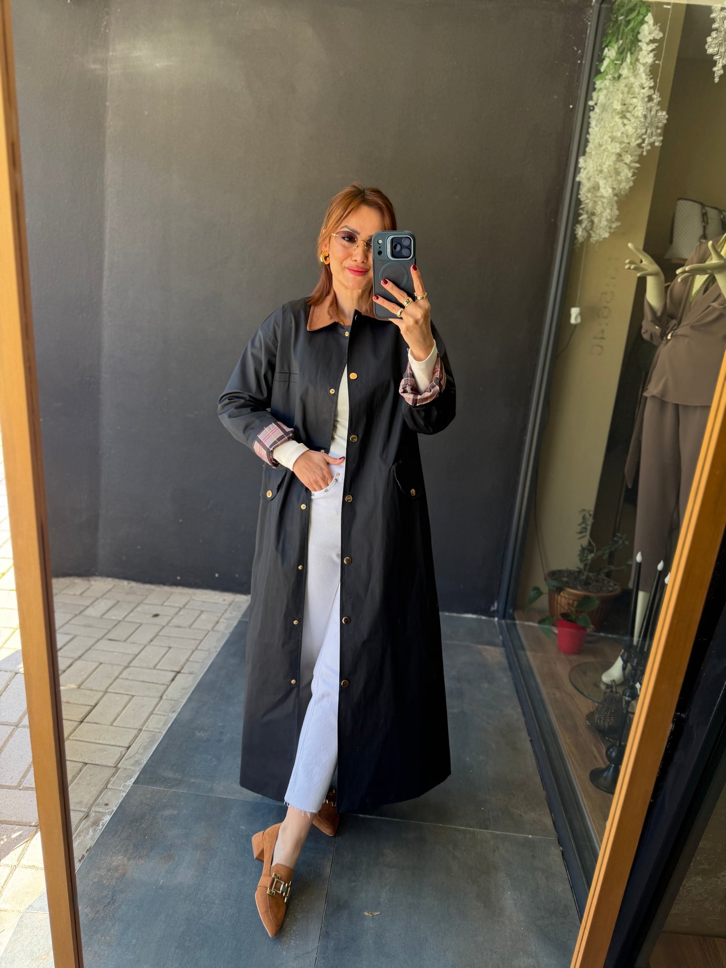 Mesli Lacivert Su Geçirmez Trenchcoat