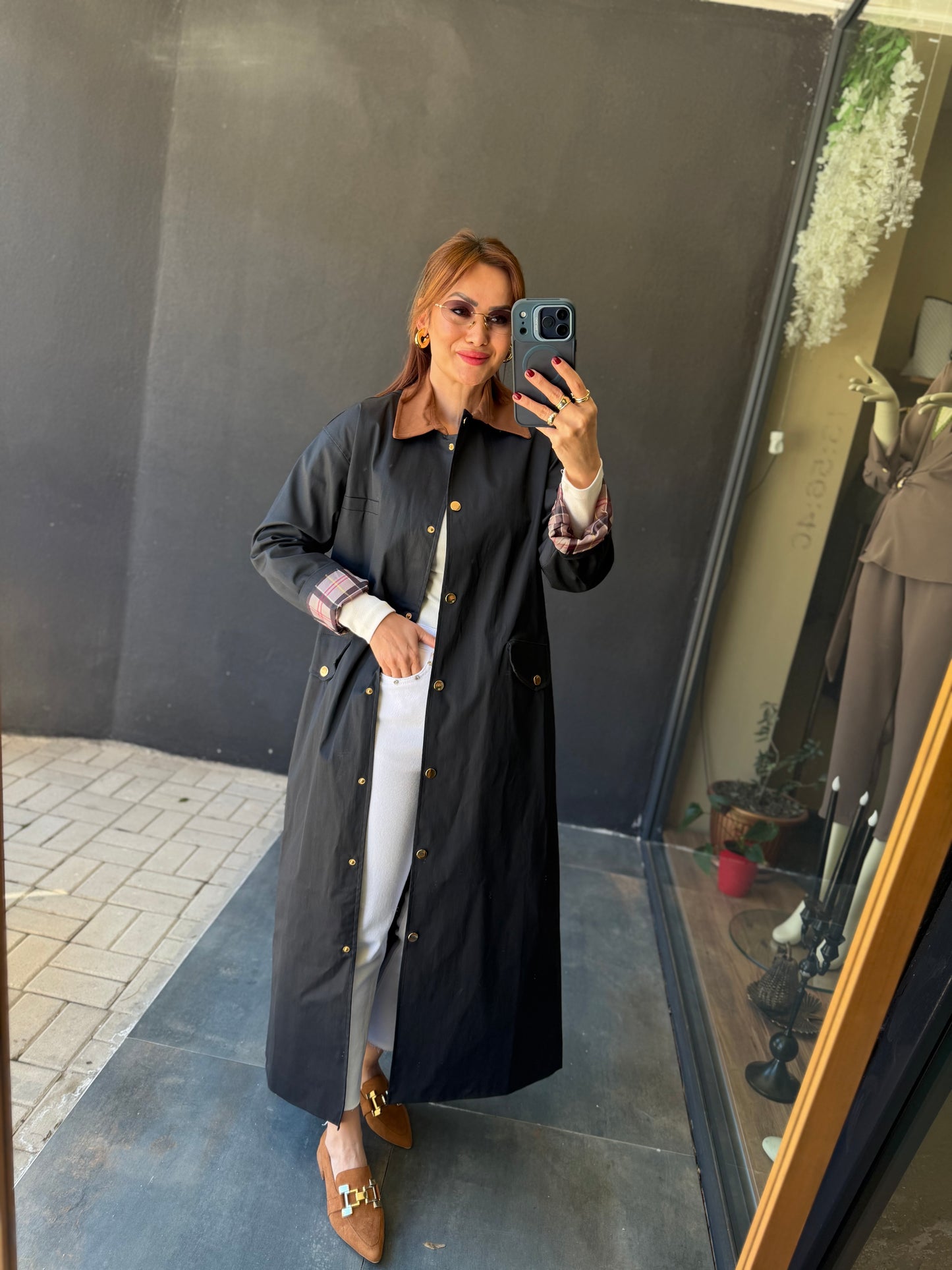 Mesli Lacivert Su Geçirmez Trenchcoat