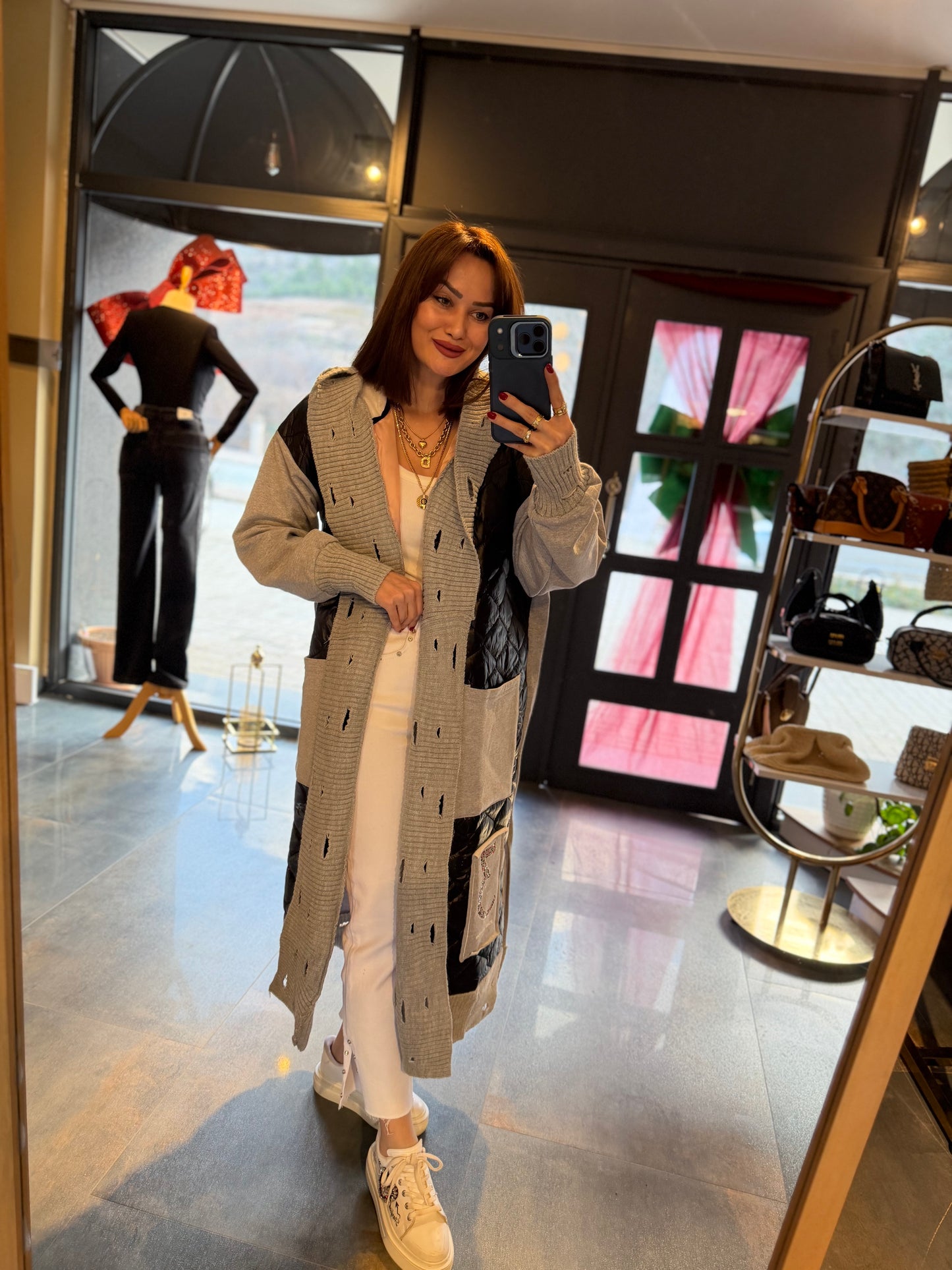 Linen Siyah Capitone Detay Hırka