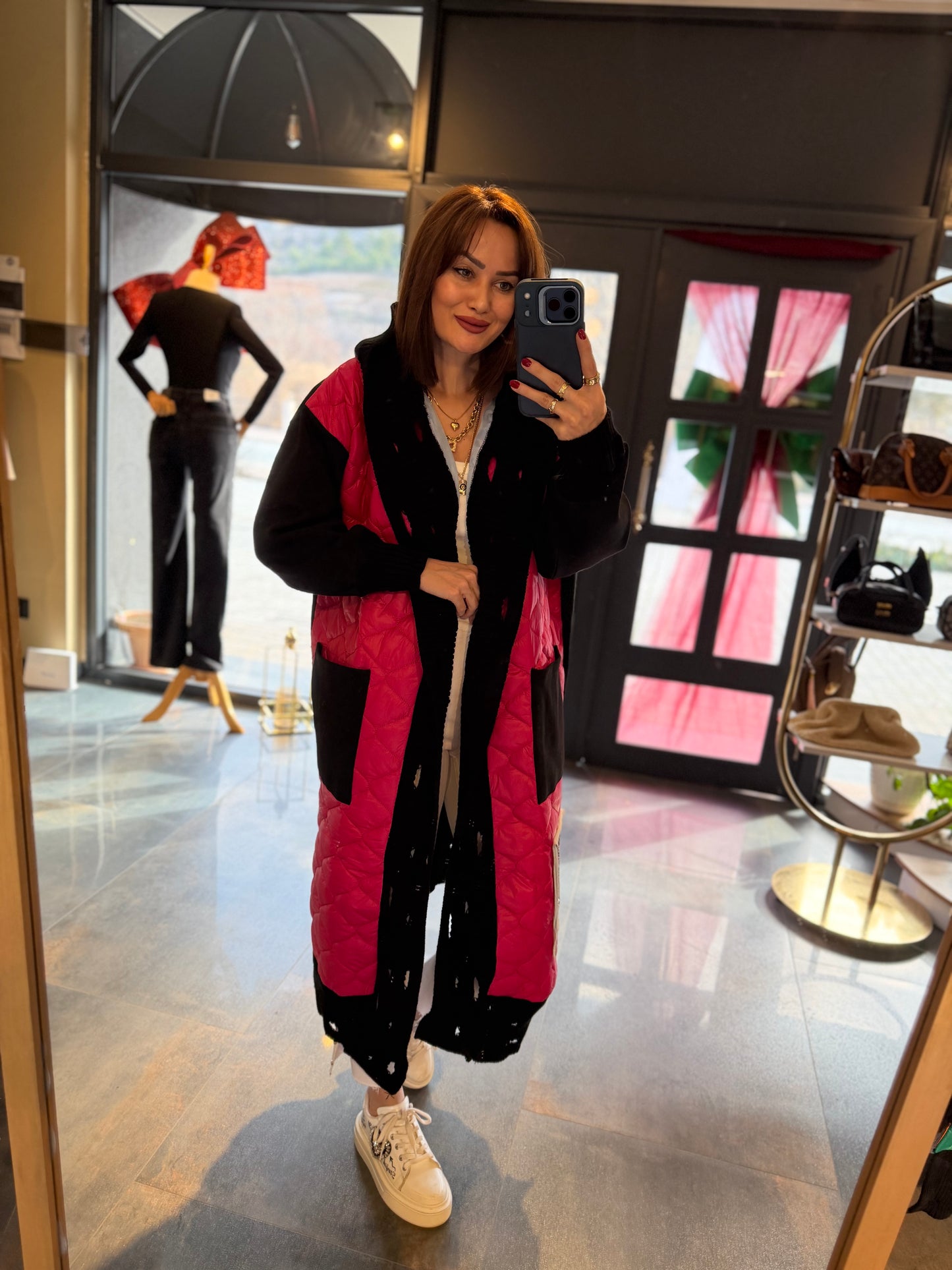 Linen Pembe Capitone Detay Hırka