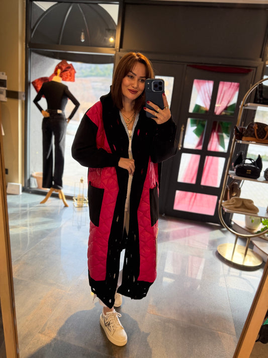 Linen Pembe Capitone Detay Hırka