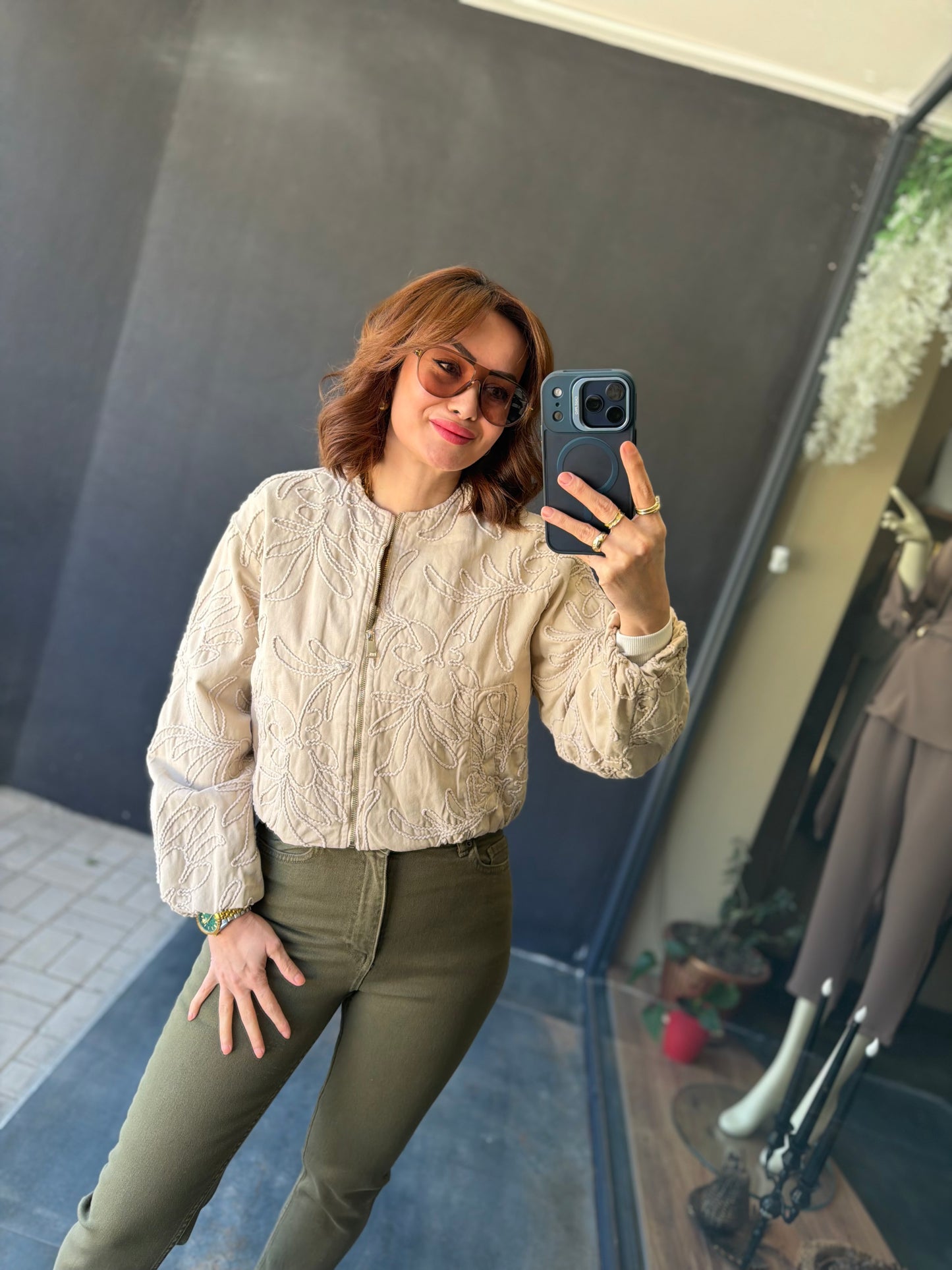 Nefsi Nakışlı Bomber Ceket