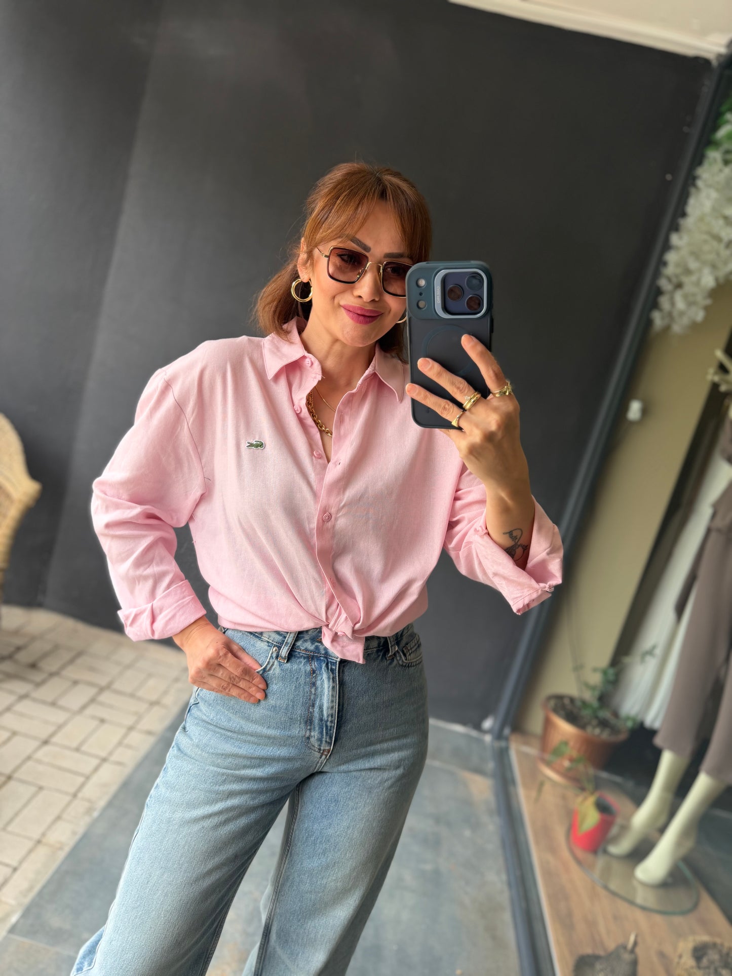 Soft Touch Pembe Oversize Kadın Gömlek