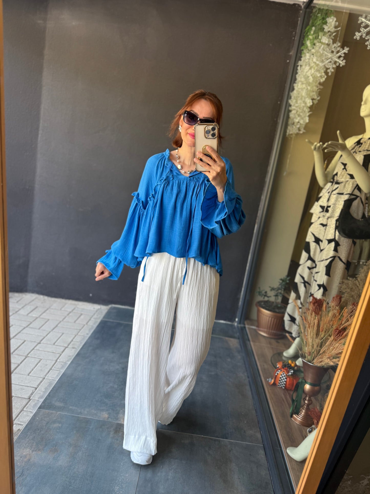 Solene Mavi Müslin Bluz