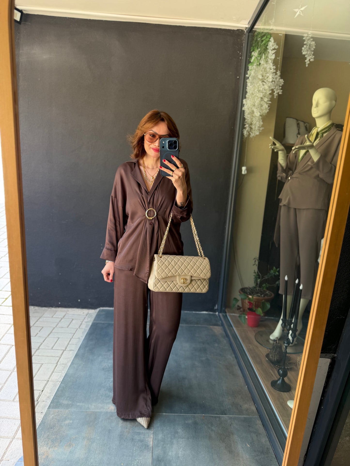 Lost Kahve Pamuklu Saten Broşlu Takım