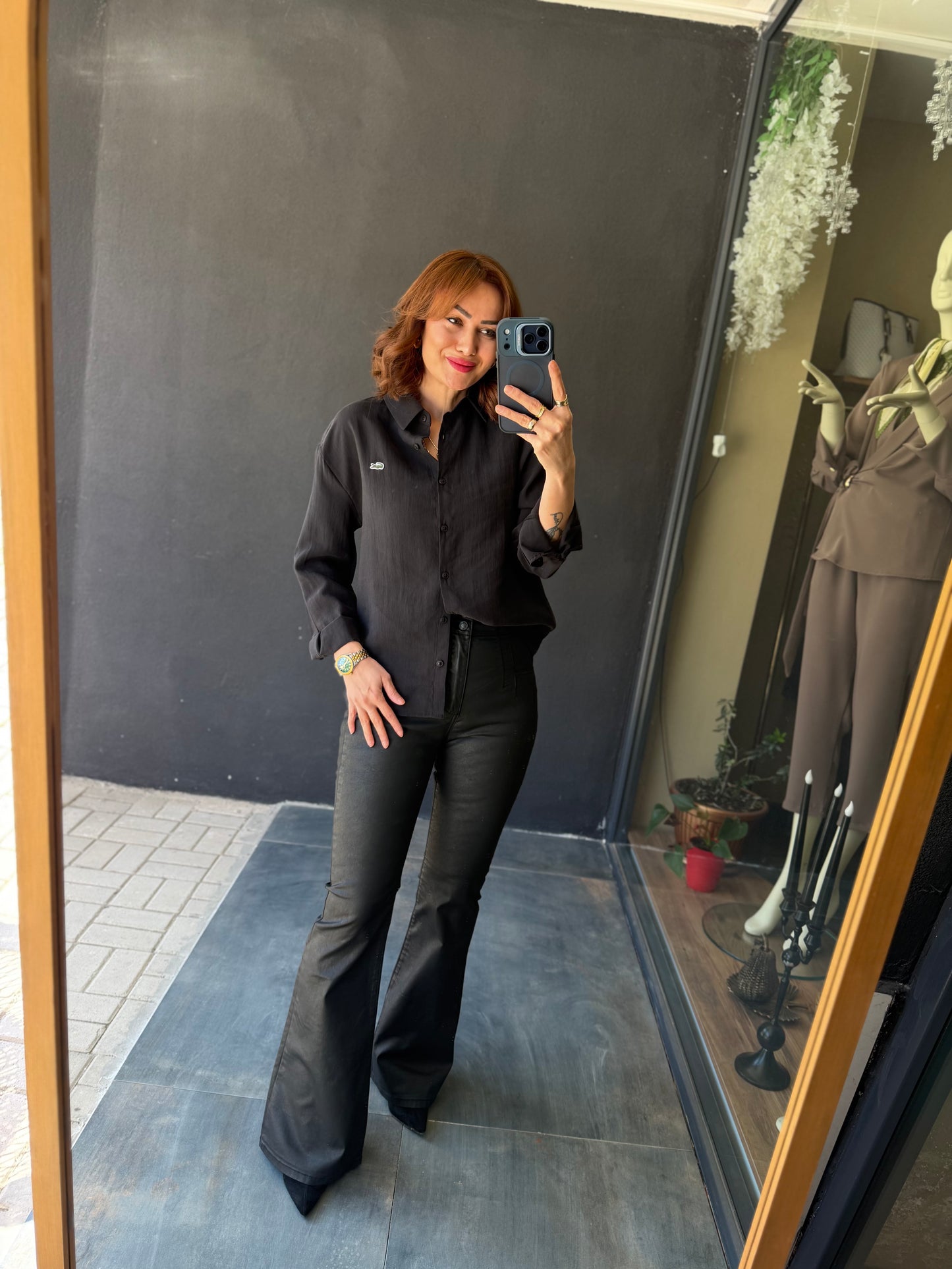 Burn Siyah Tensel Gömlek