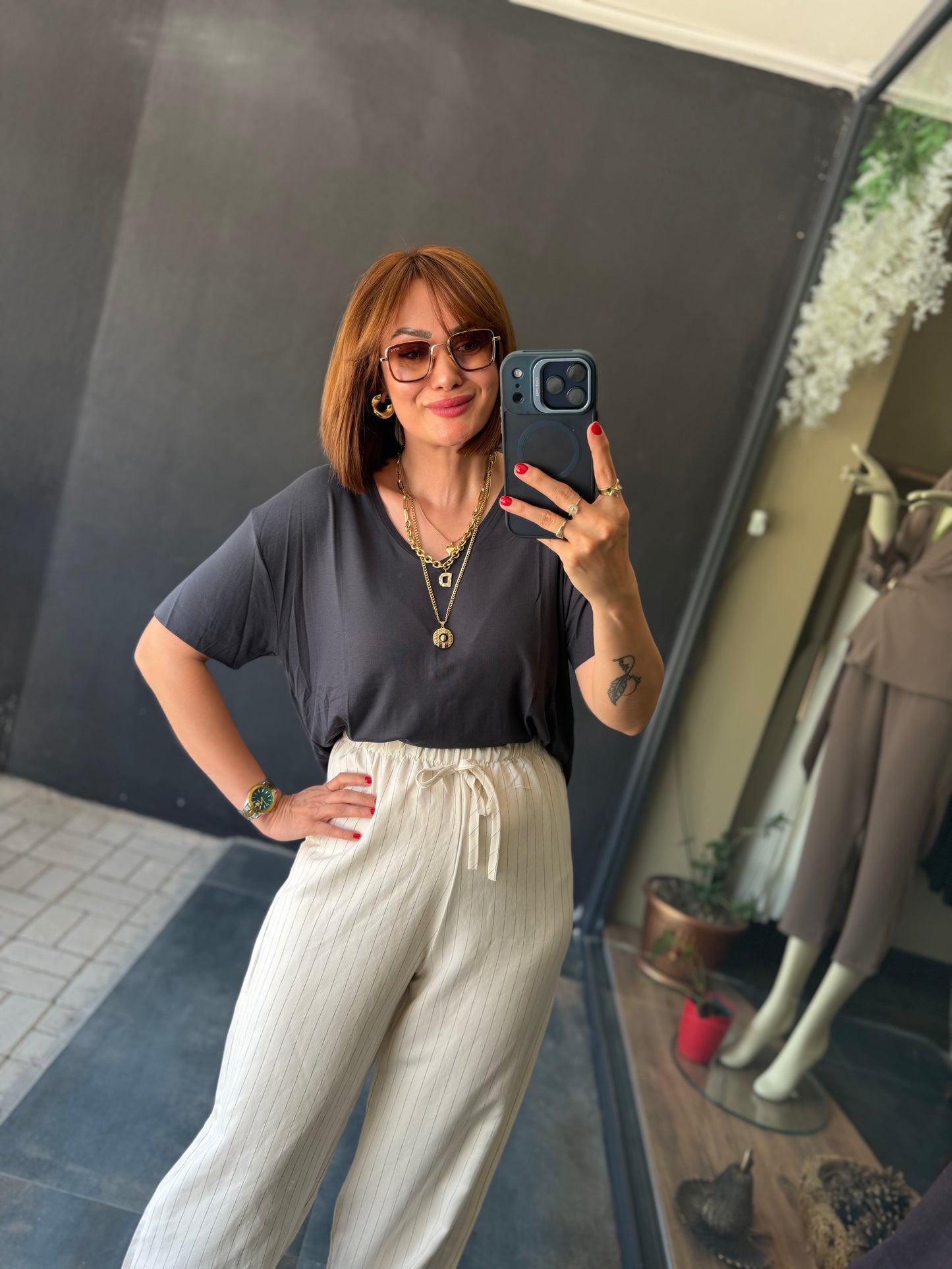 Çizgili Tensel Pantolon & Tshirt Kombin