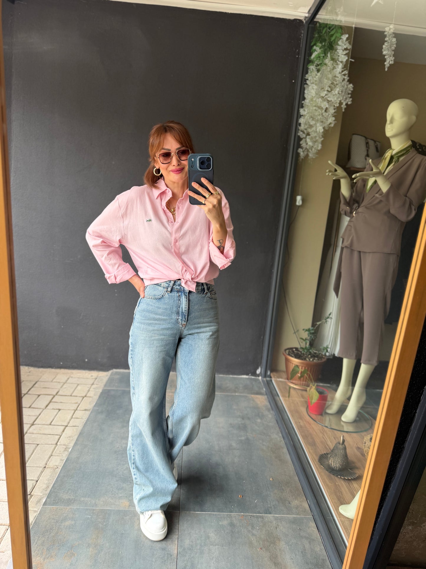 Soft Touch Pembe Oversize Kadın Gömlek