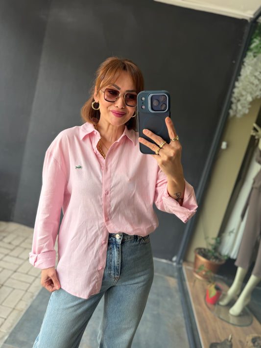 Soft Touch Pembe Oversize Kadın Gömlek