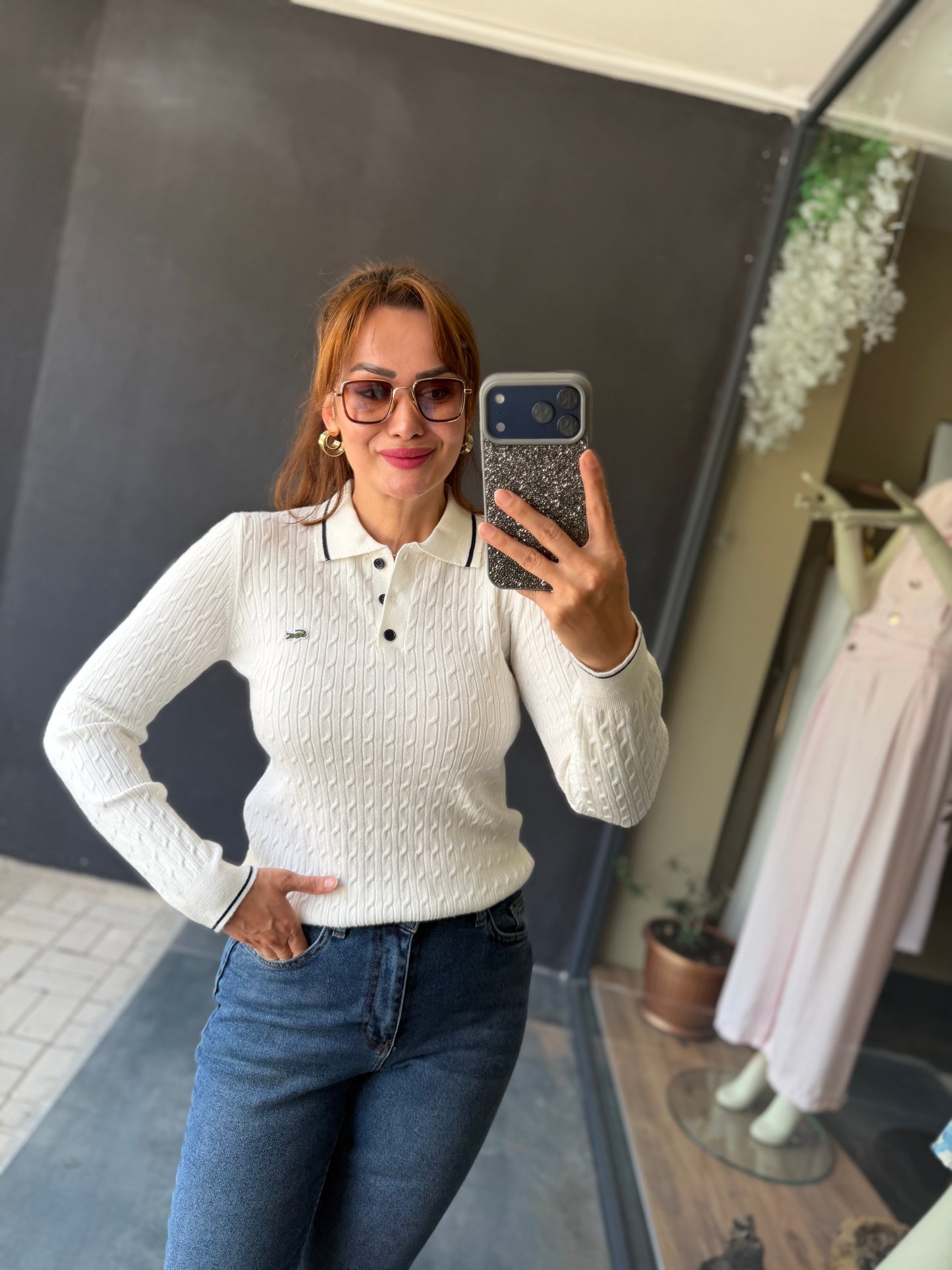 Mirelle Beyaz Polo Yaka Triko