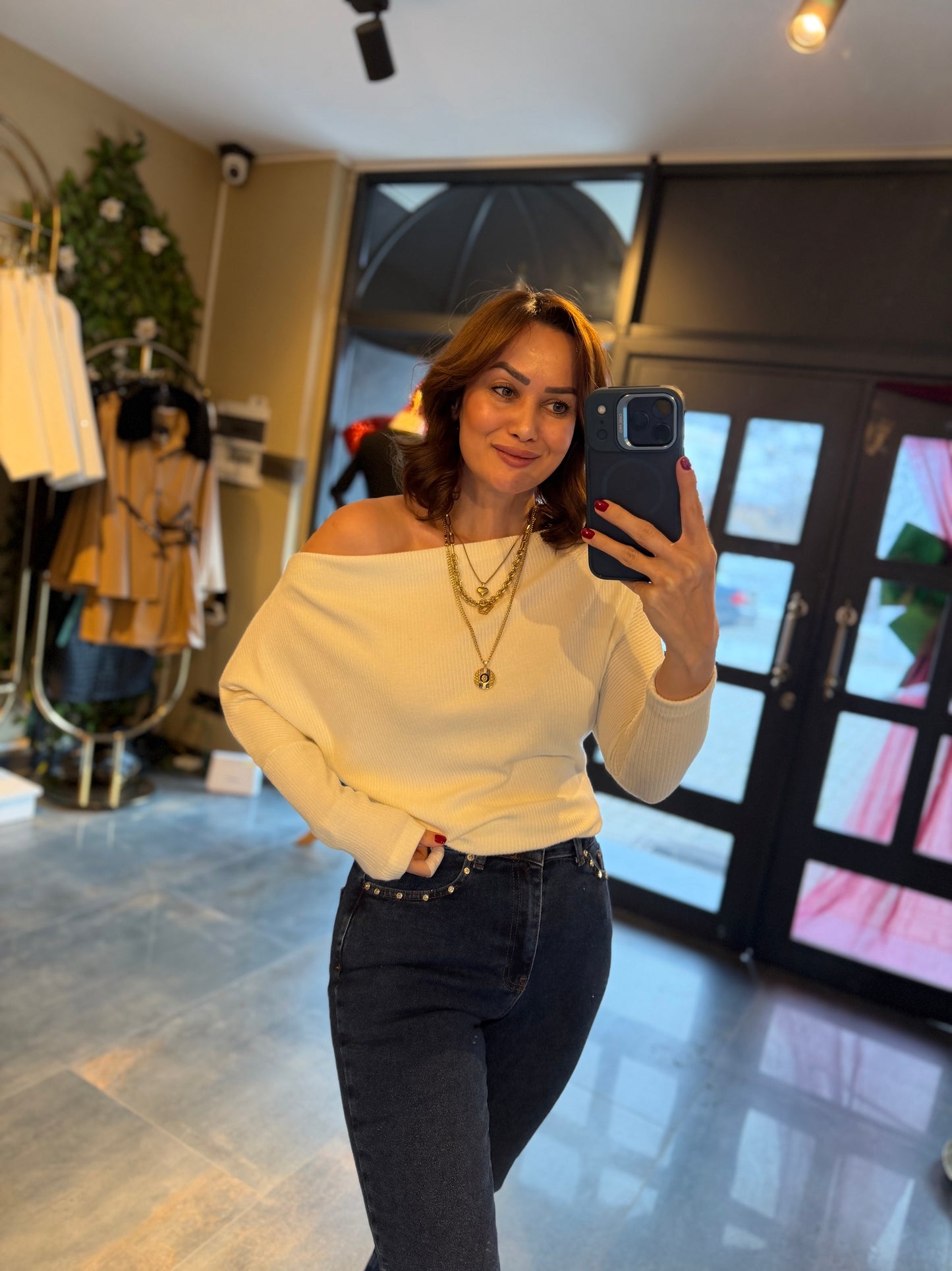 Mysecret Beyaz Kayık Yaka Fitilli Bluz