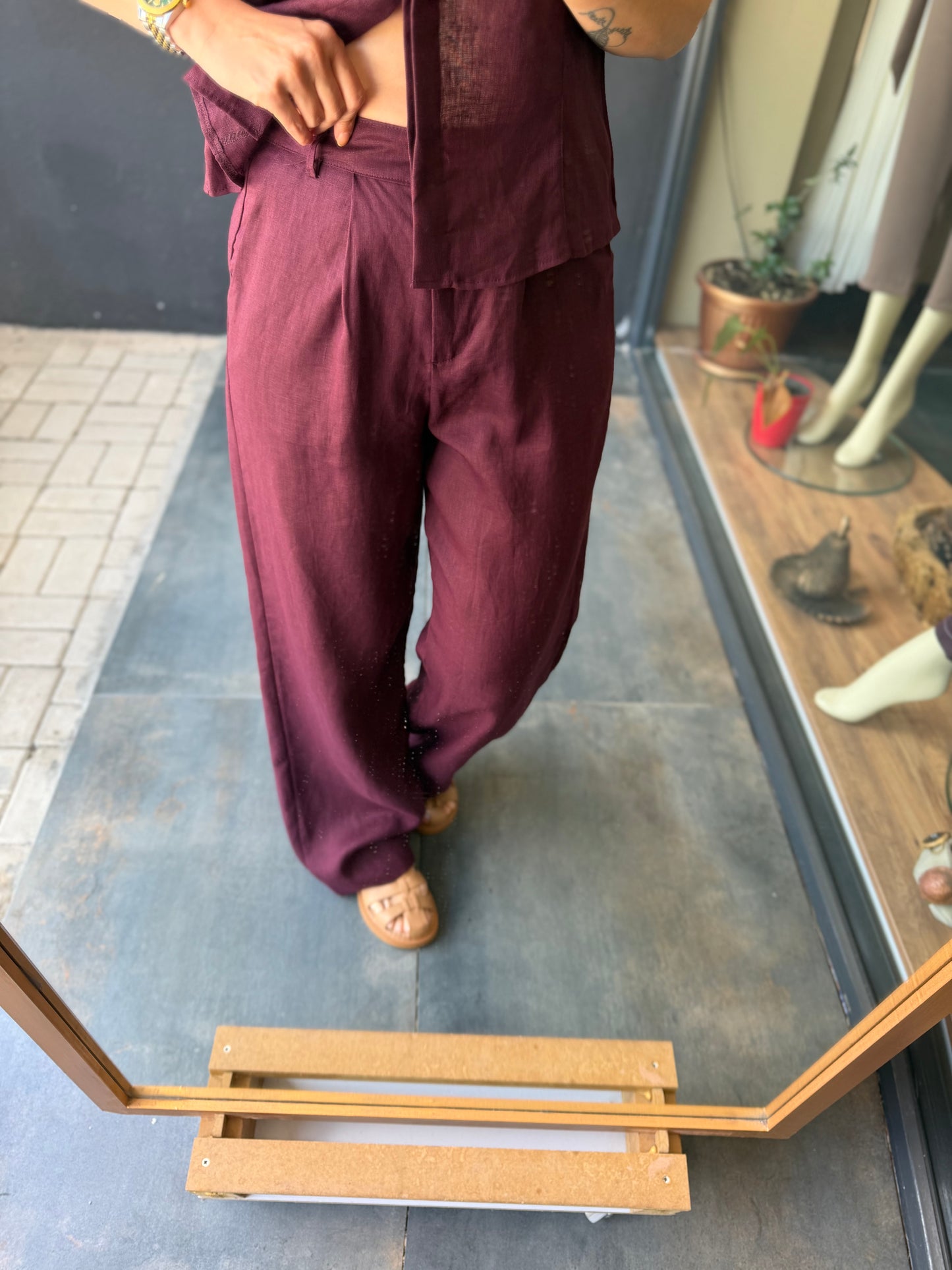 Bordo Premium Keten İkili Takım