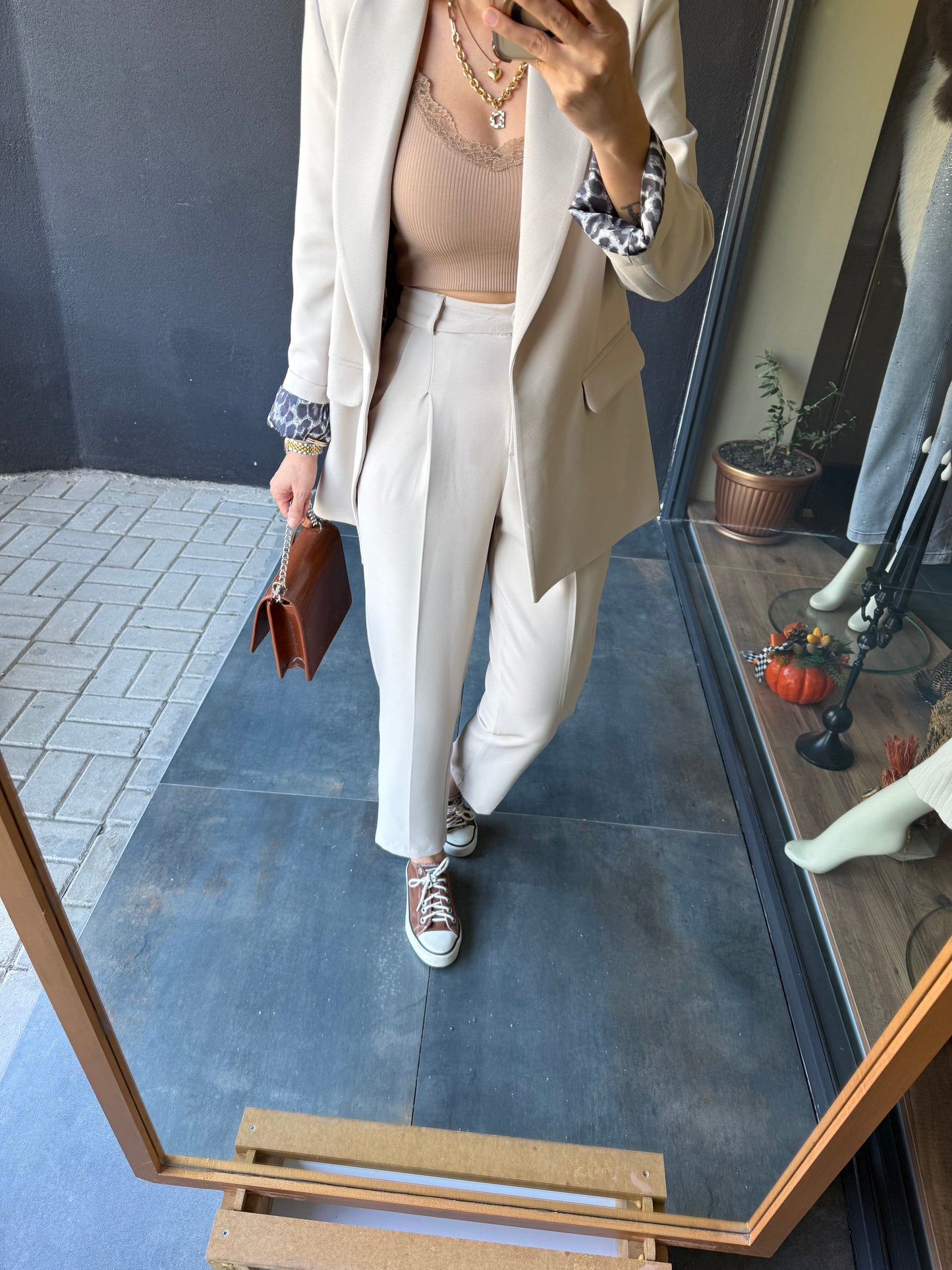 Melanj Bej Ceket & Pantolon Takım