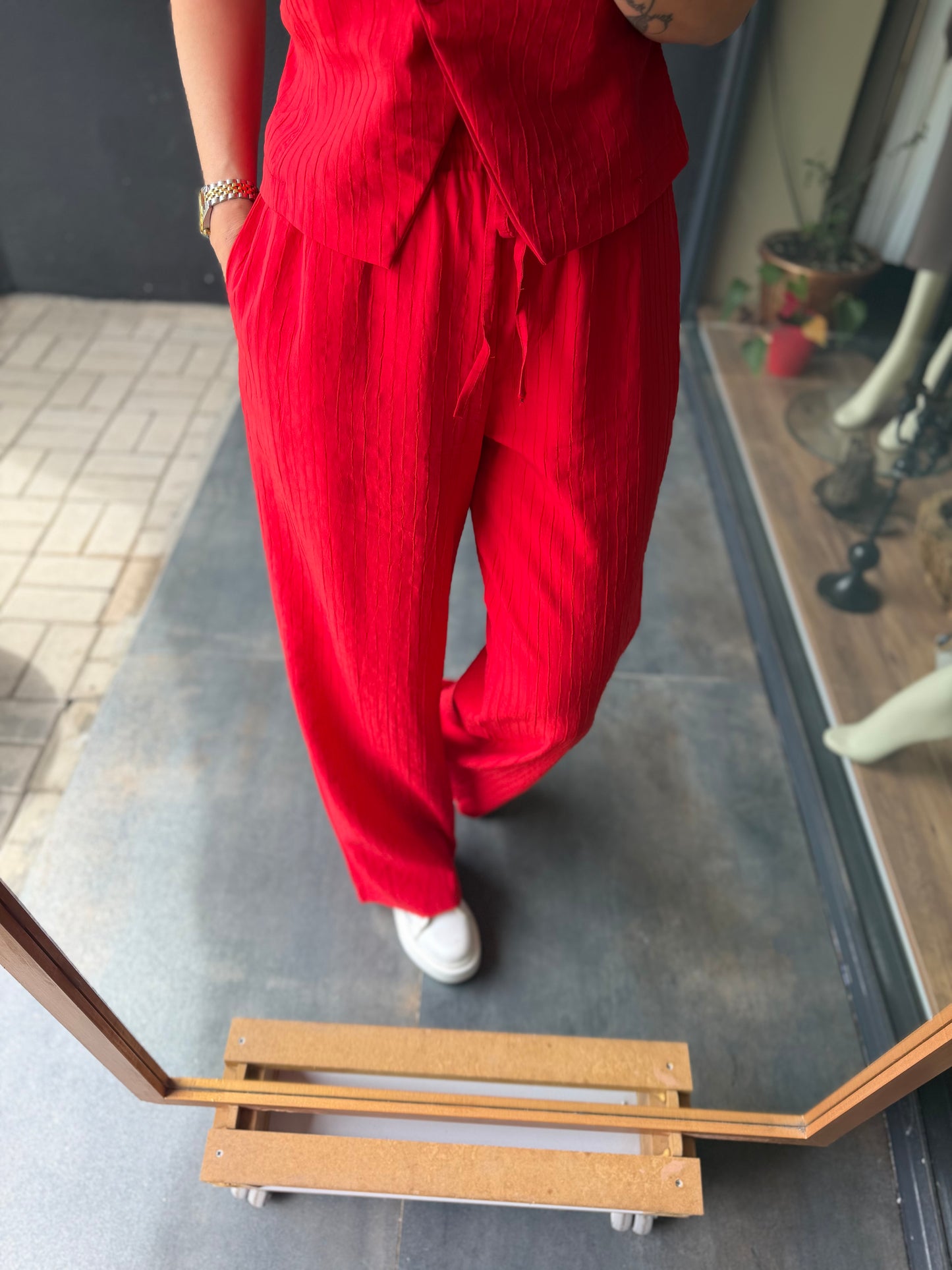 Jena Kırmızı Yelek & Pantolon Takım