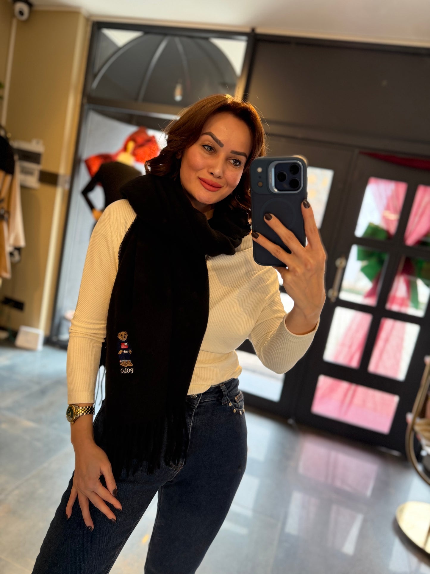 Gustor Siyah Peluş Atkı