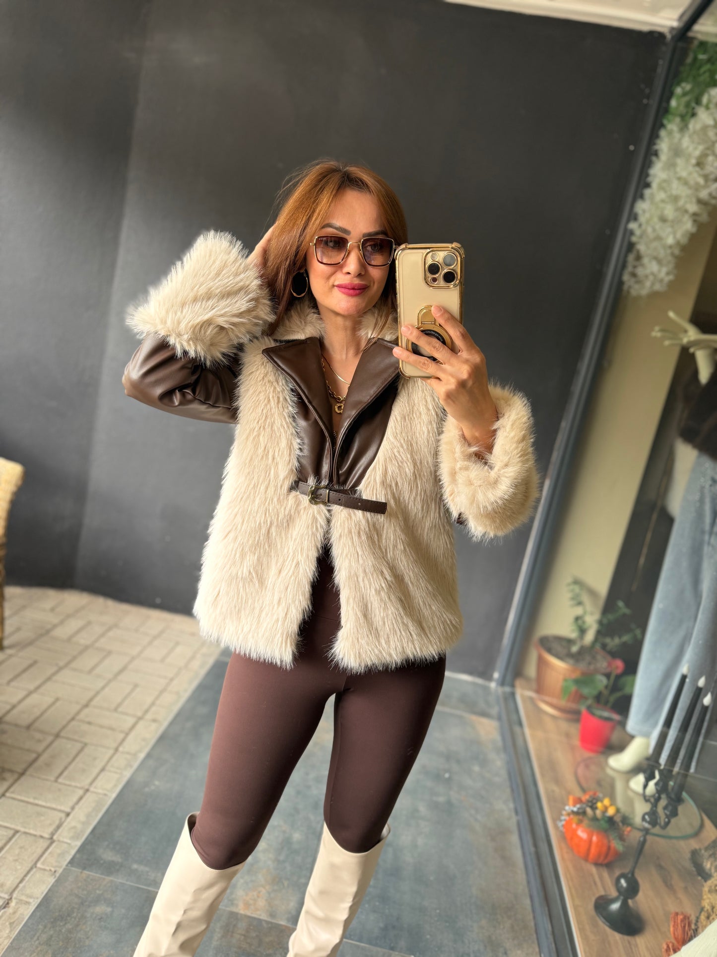 Deer Kahve Deri & Kürk Ceket