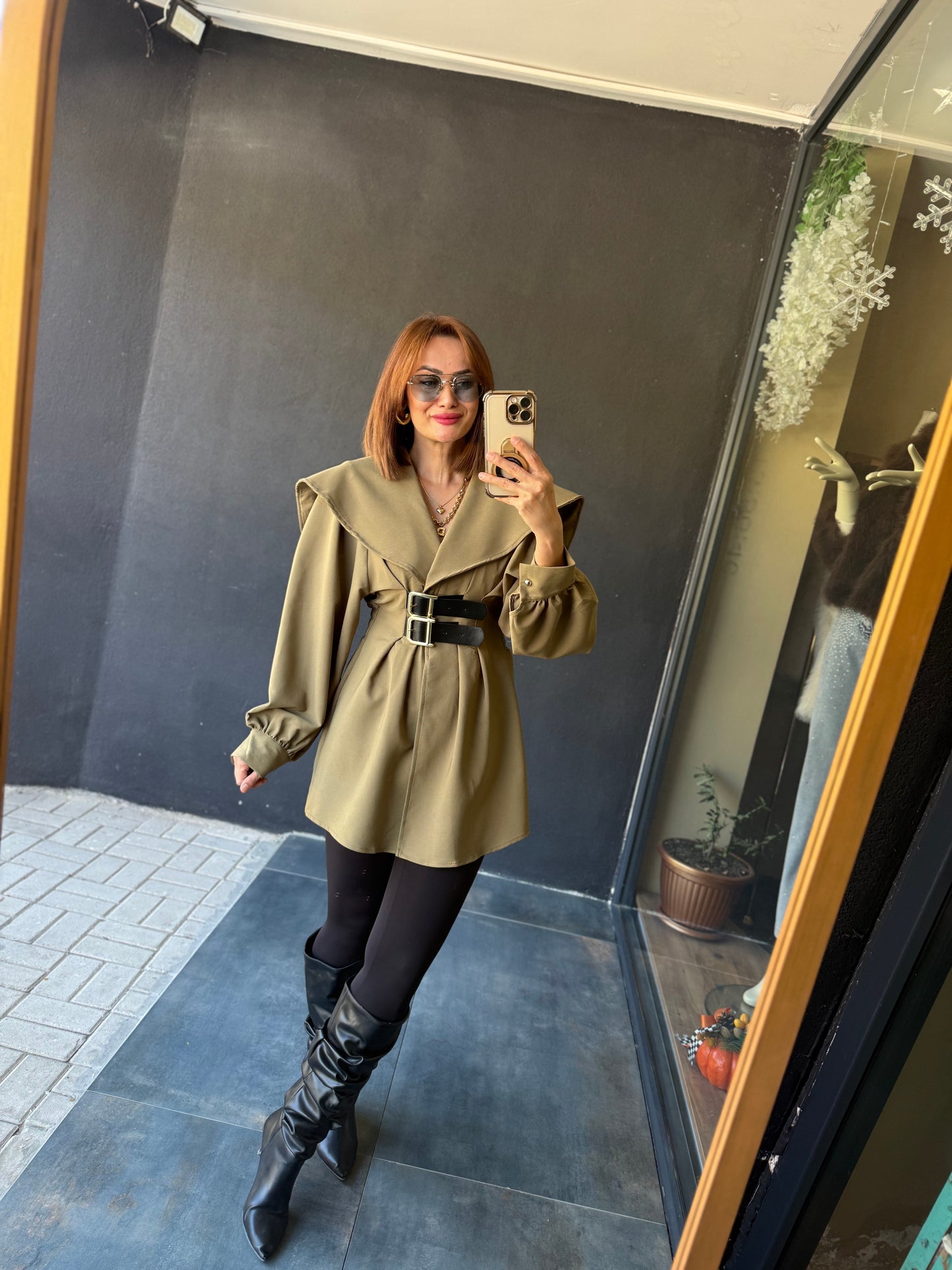 Şamda Haki Şal Yaka Ceket