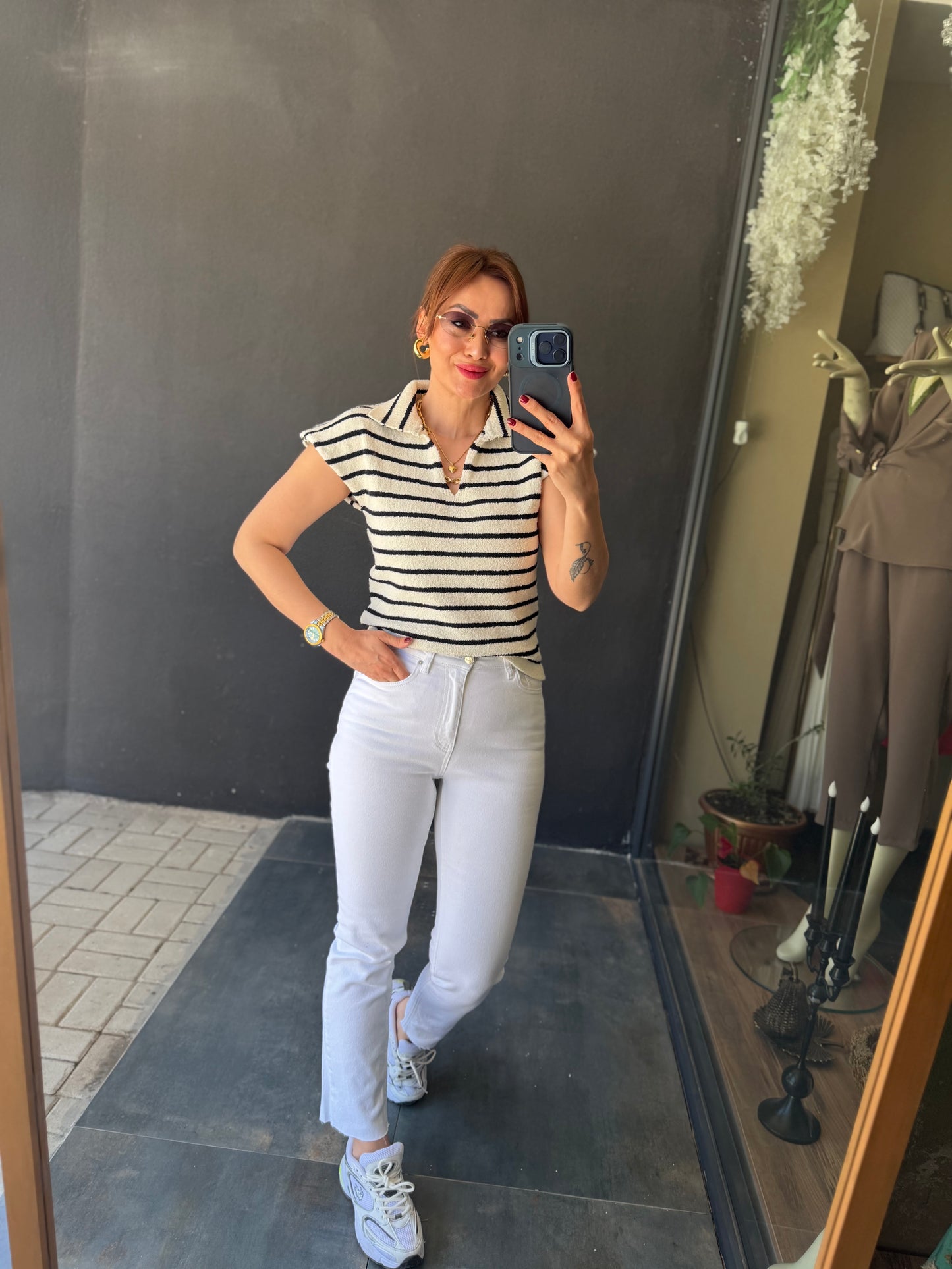 Virage Siyah Çizgili Triko Bluz