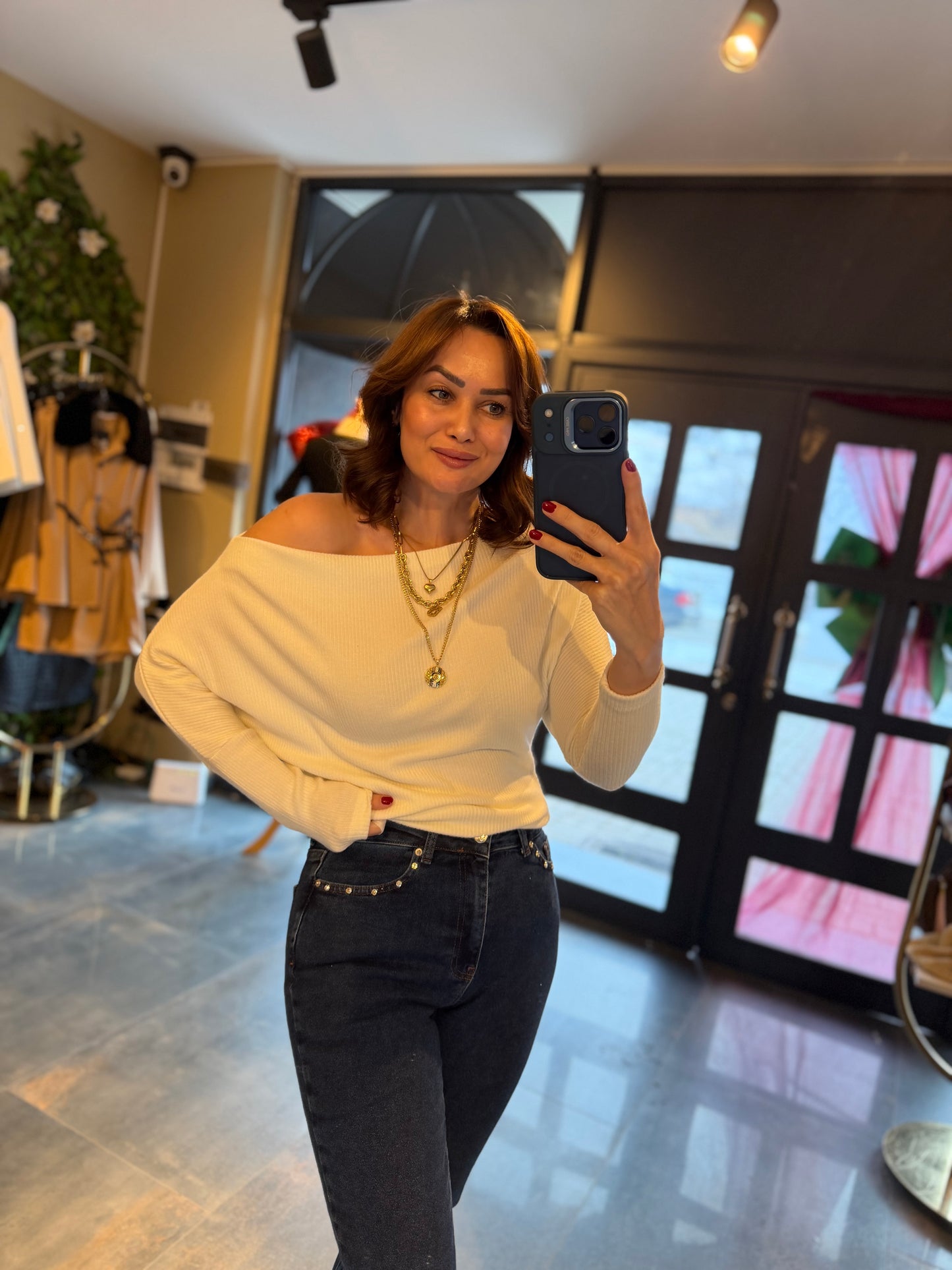 Mysecret Beyaz Kayık Yaka Fitilli Bluz