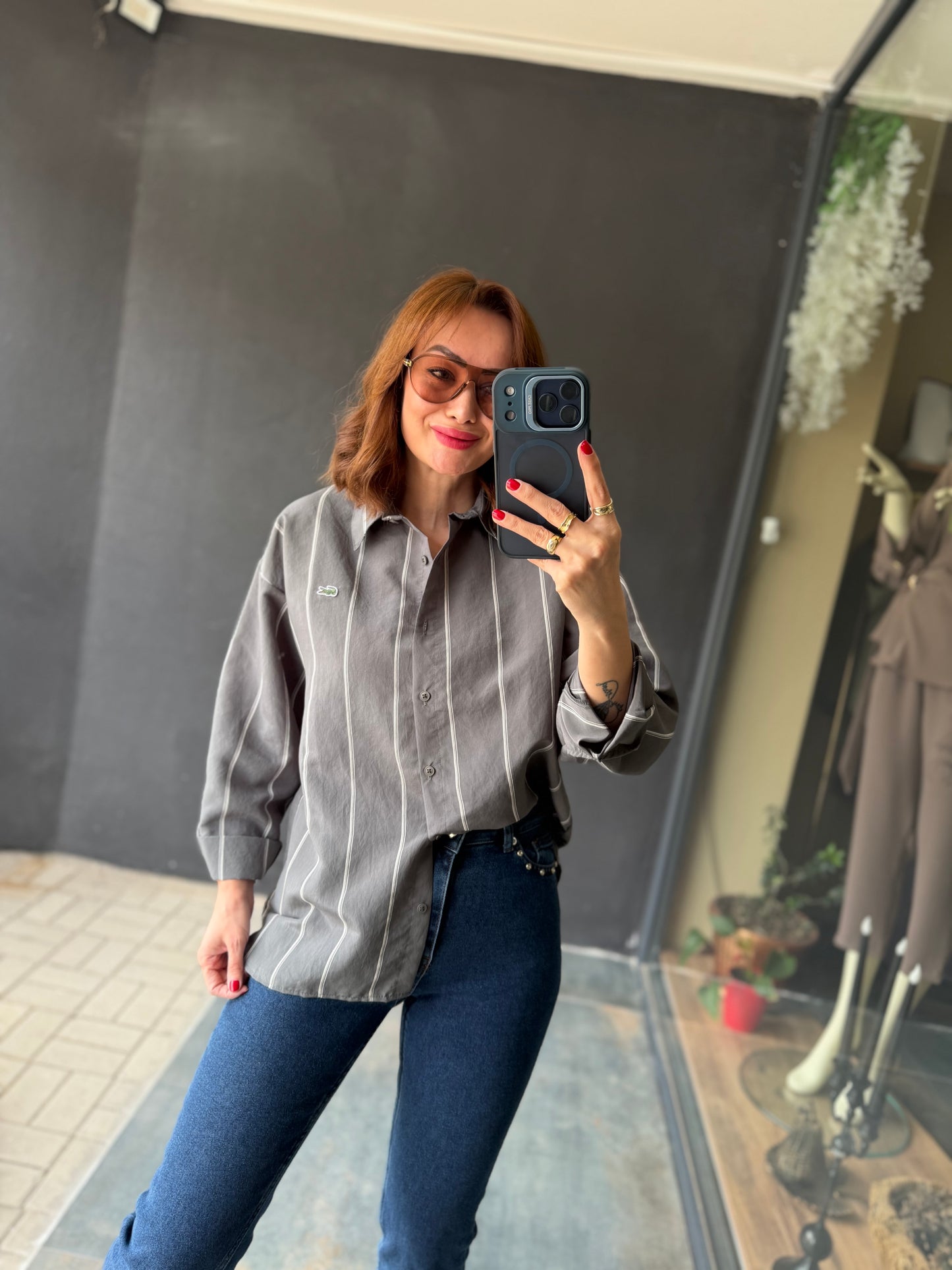 Tiante Gri Tensel Gömlek