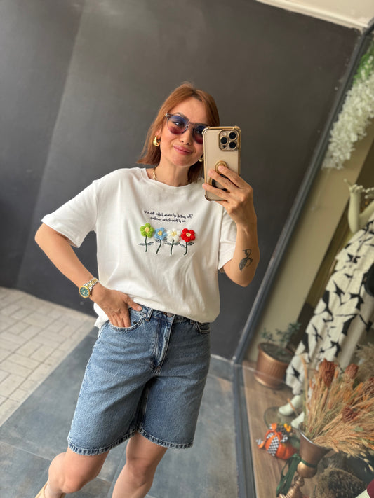 Bısou Beyaz Papatya T-Shirt