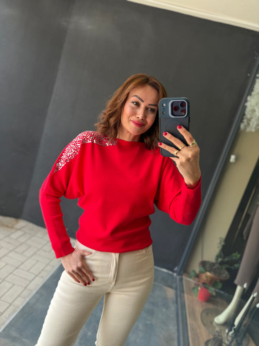 Crowi Kırmızı Elit Triko Bluz