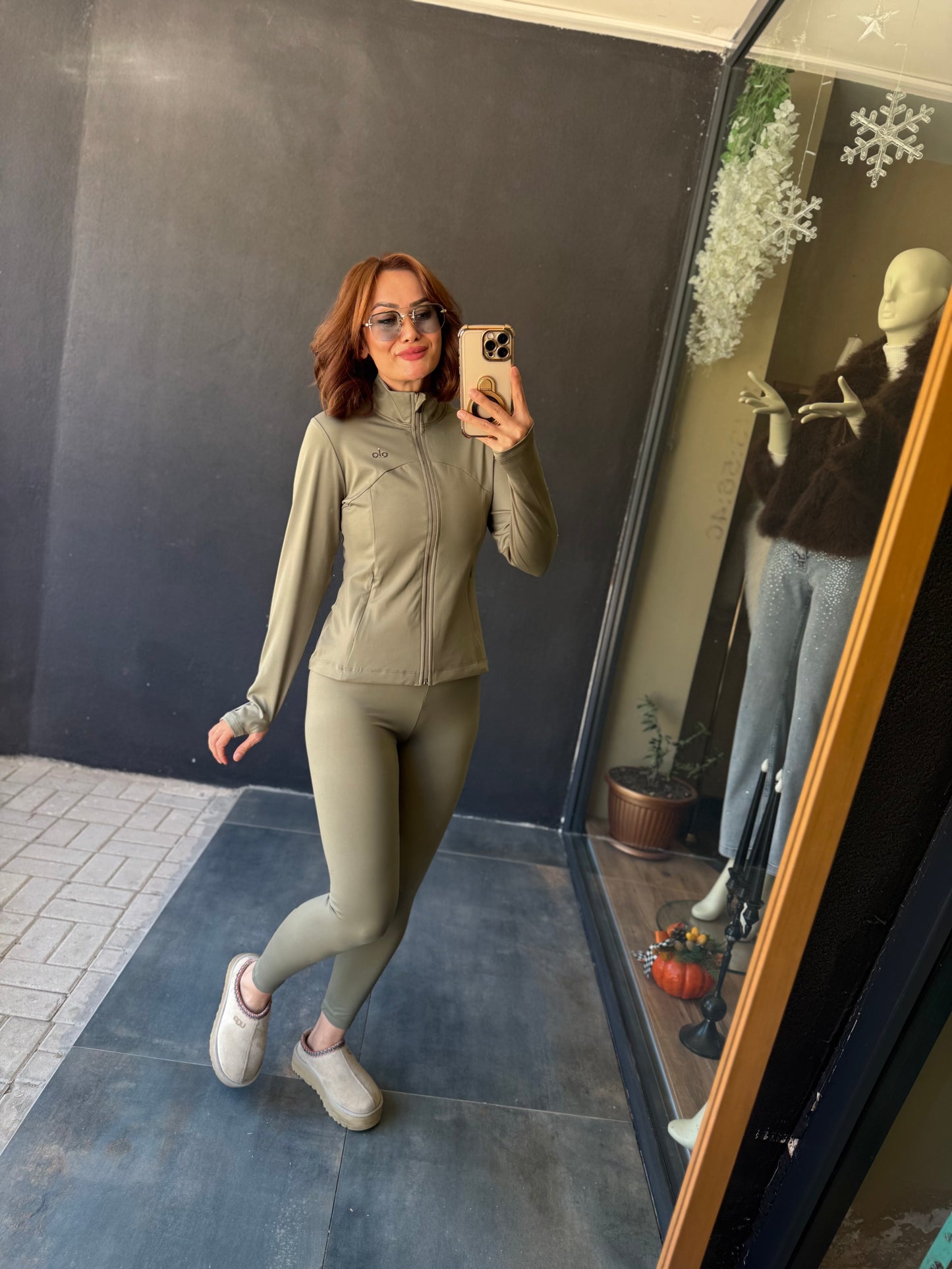 Elen Haki Modal Tayt & Sweat Takım