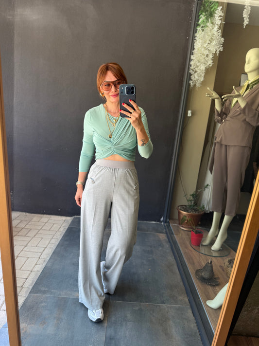 Mint Crop & Pantolon Takım