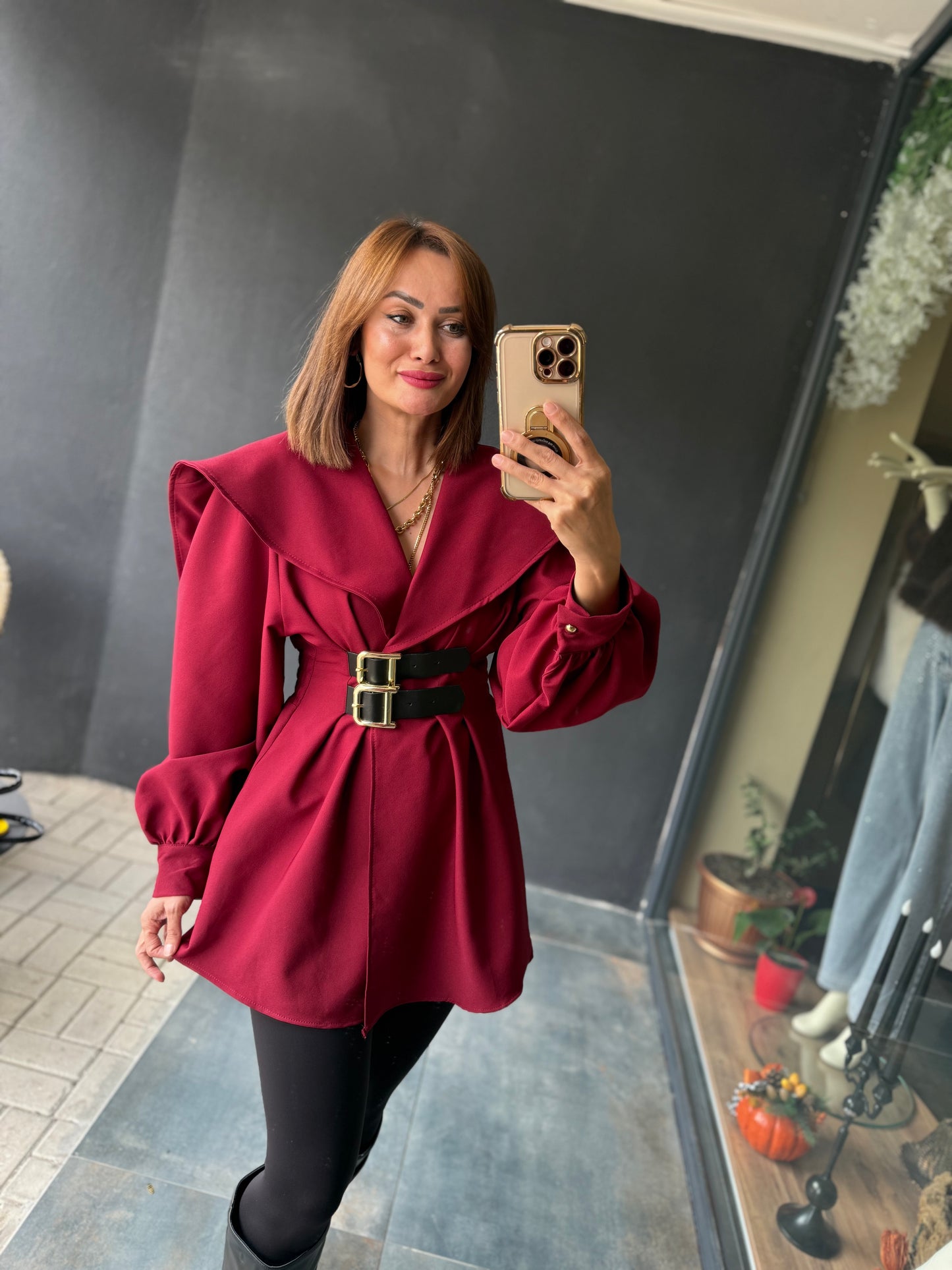 Şamda Bordo Şal Yaka Ceket