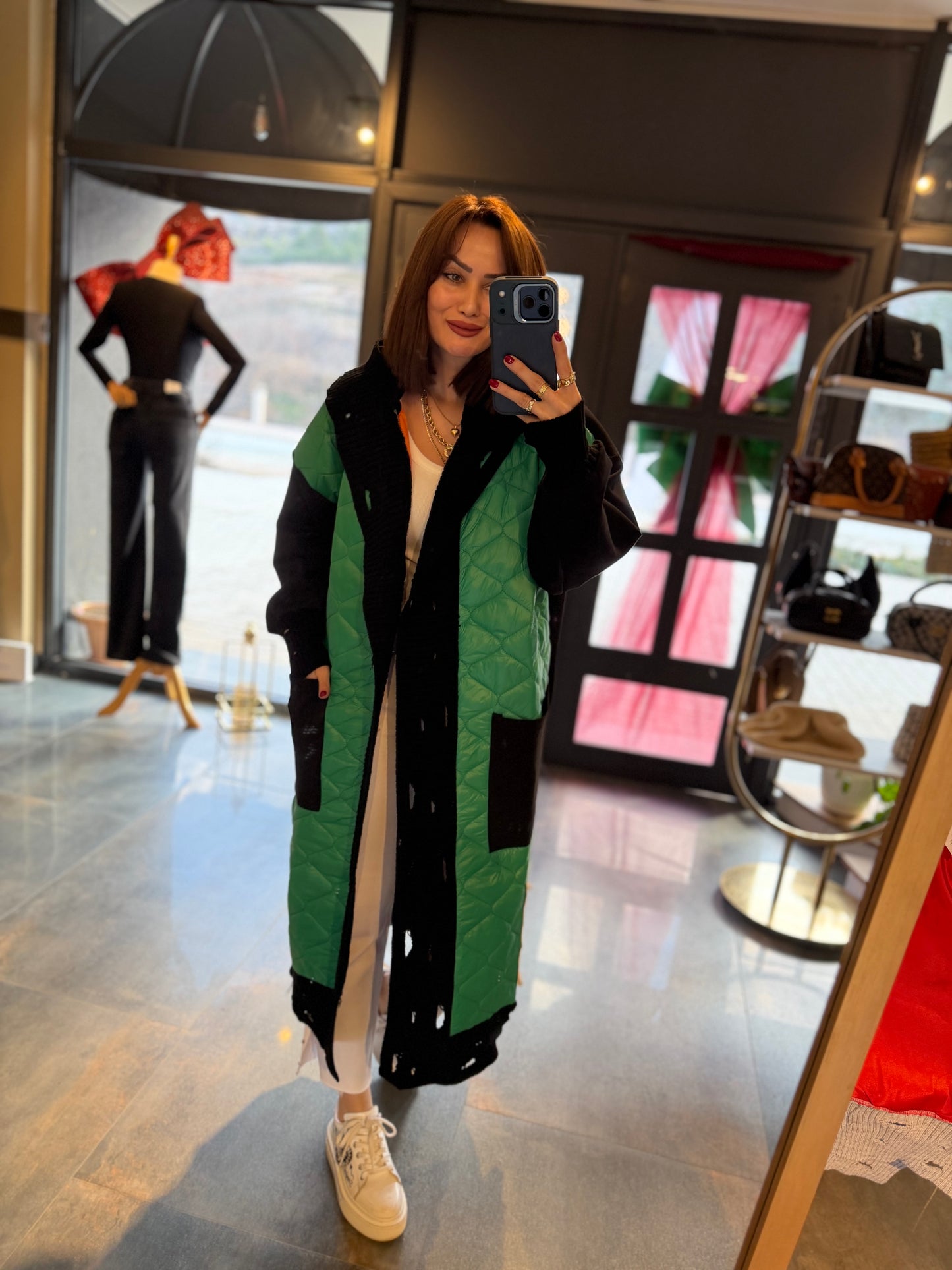 Linen Yeşil Capitone Detay Hırka