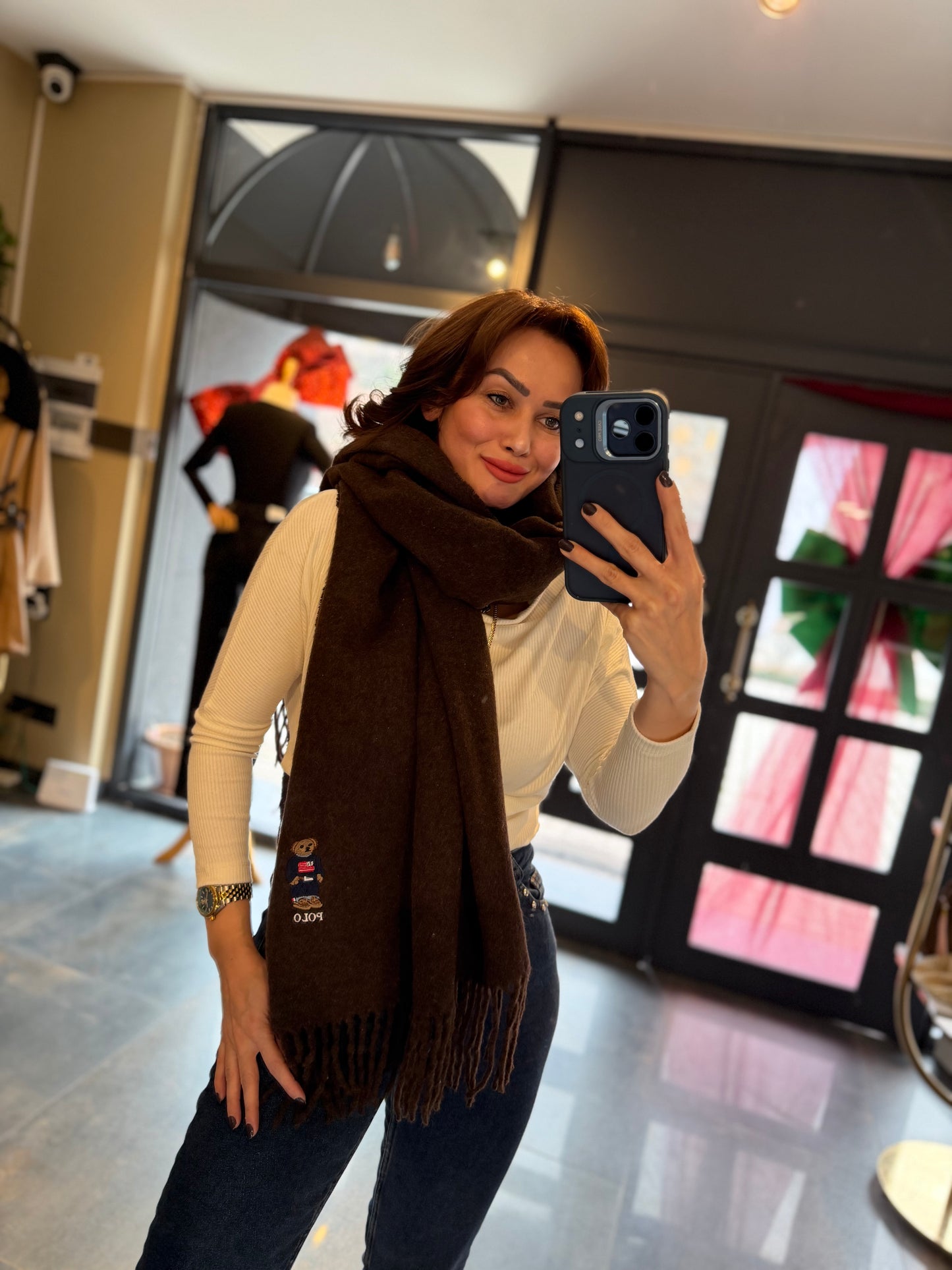 Gustor Kahverengi Peluş Atkı