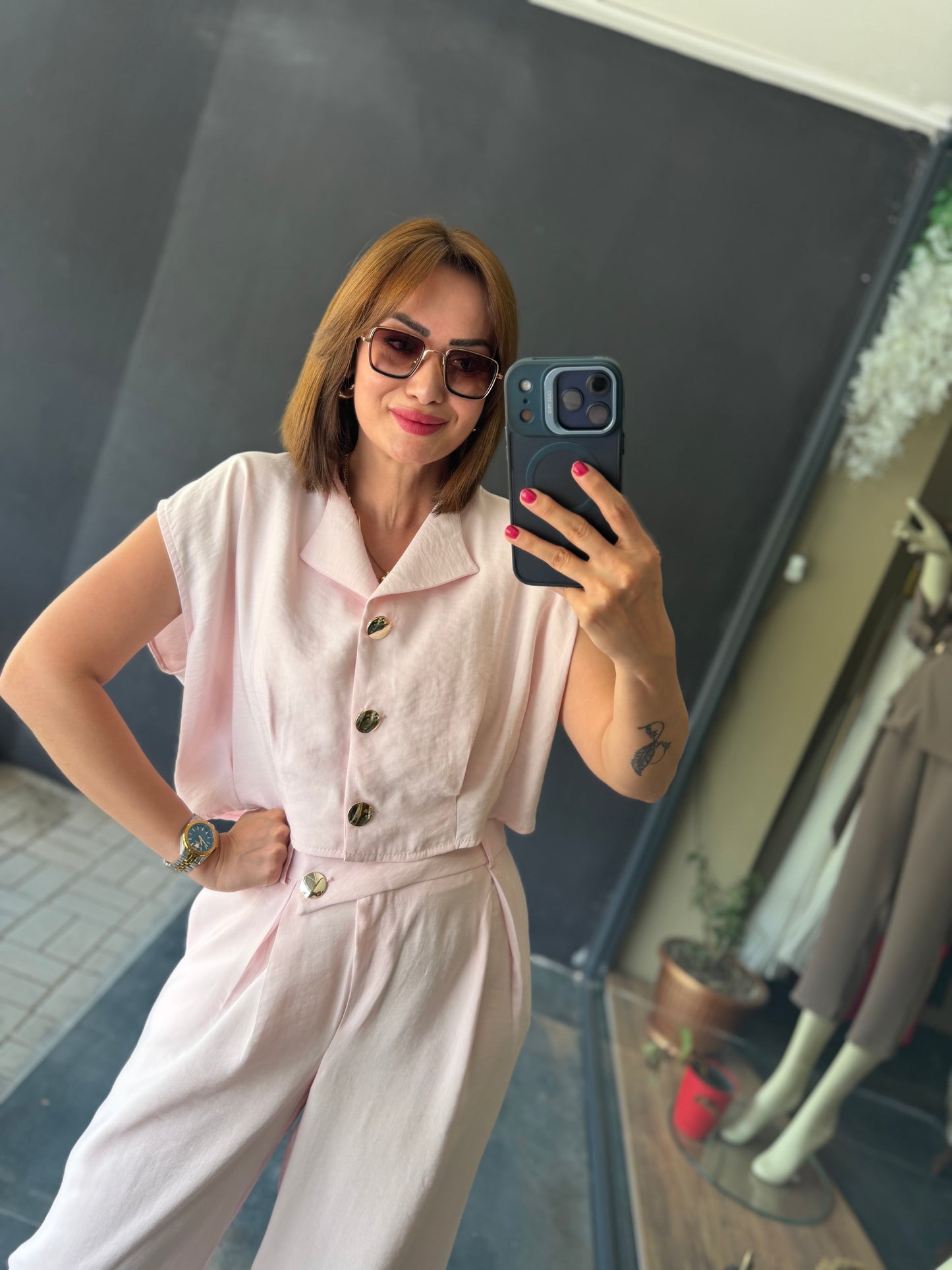 Pudra Bol Paça Pantolonlu Premium Takım