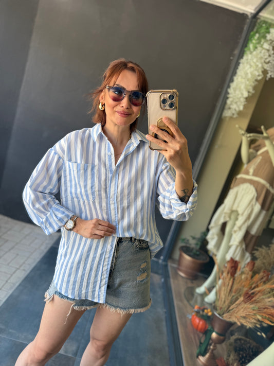 Bısou Mavi Çizgili 2 Gömlek