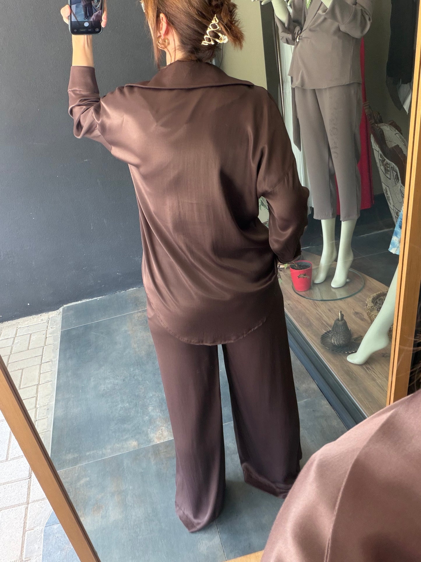 Kahve Saten Premium Takım