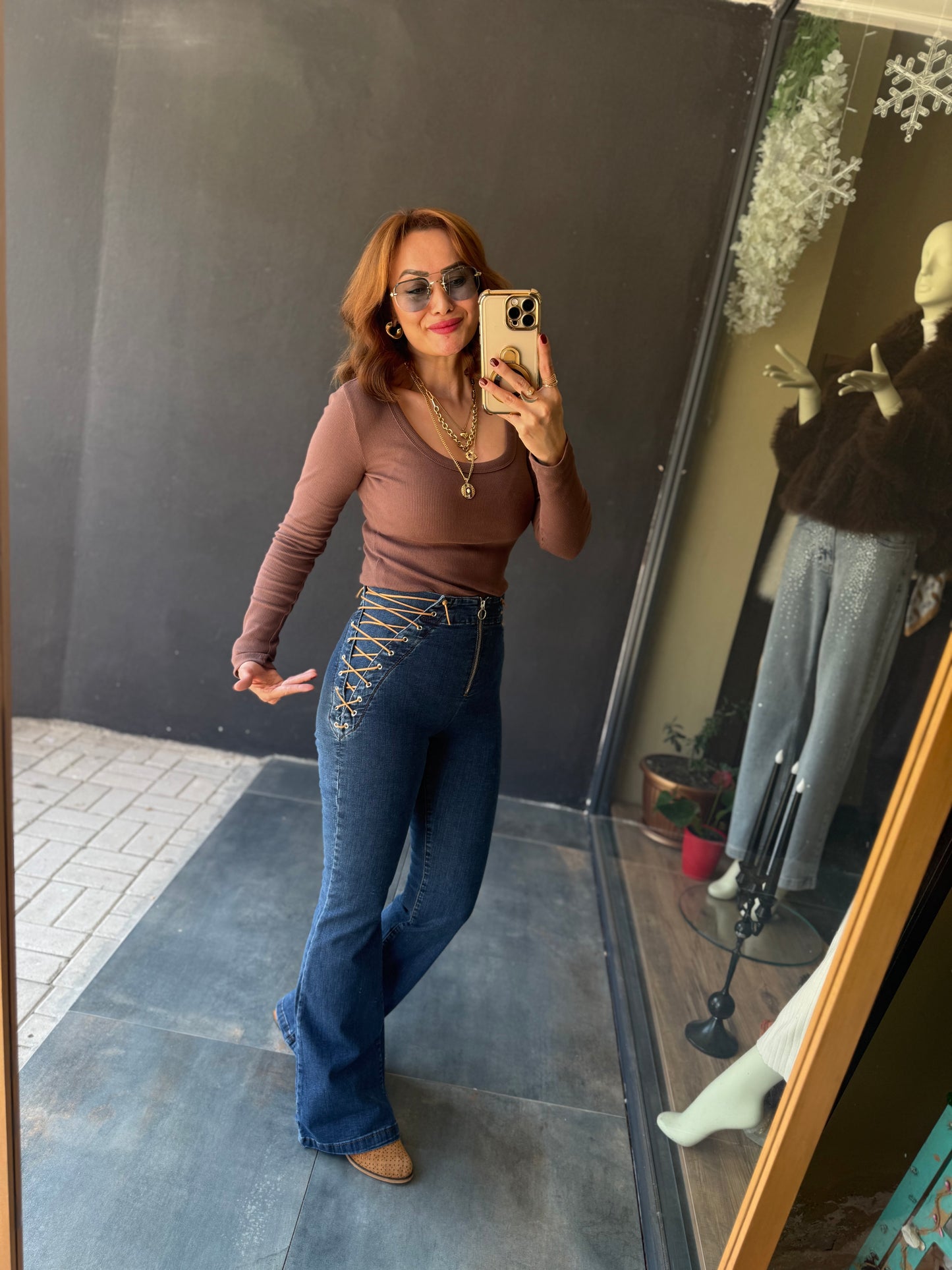 Xlove Toparlayıcı Yan Bağcıklı Mavi Jean