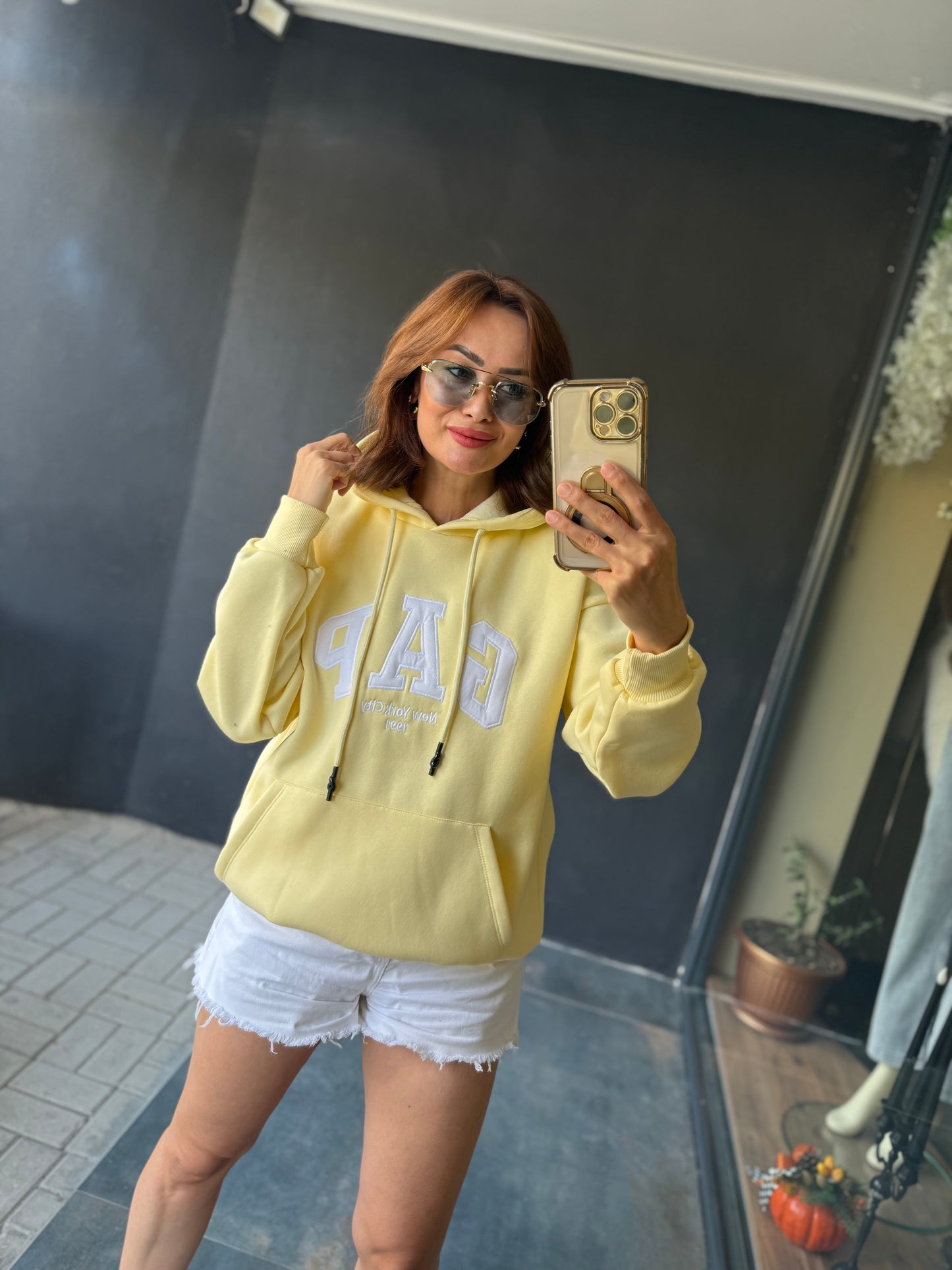 Muvy Sarı Kabartmalı Sweatshirt