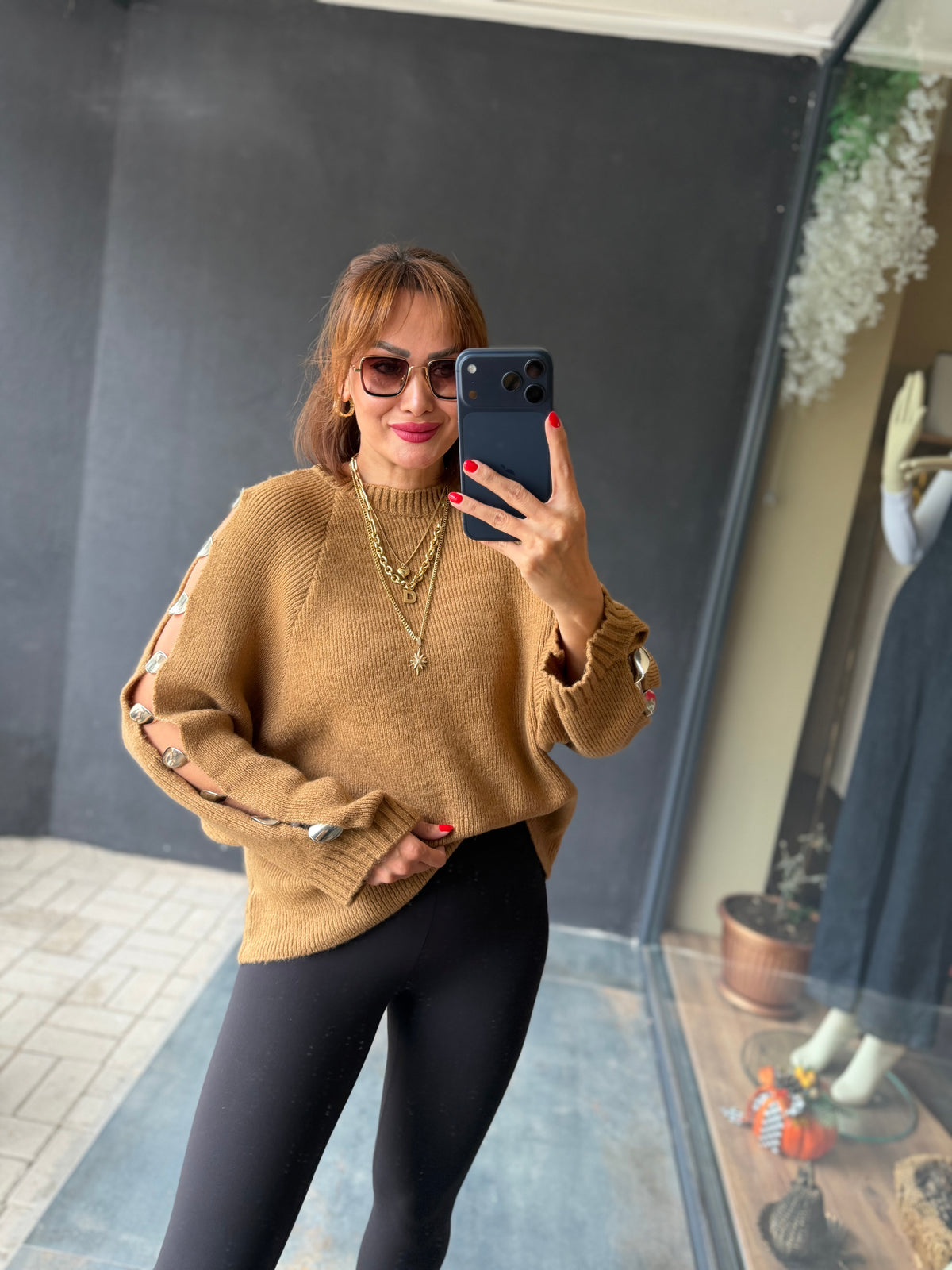 Beky Camel Kolları Düğme Detaylı Triko