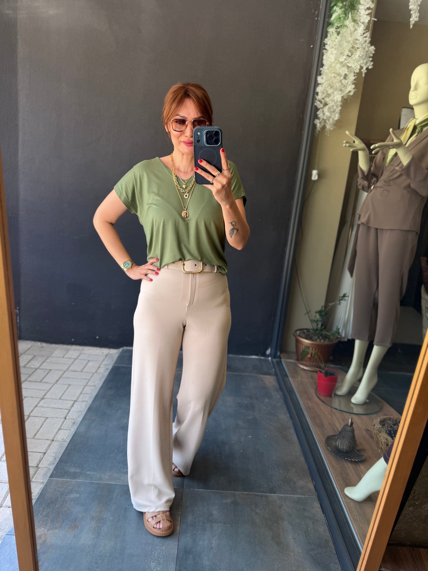 Bej Pantolon & Tshirt Takım